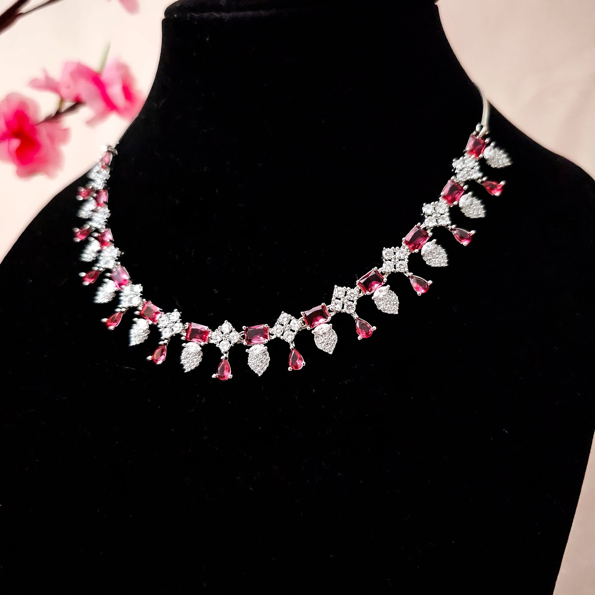 ADNEBL0006 - Silver Plated Faux American Diamond Necklace Set