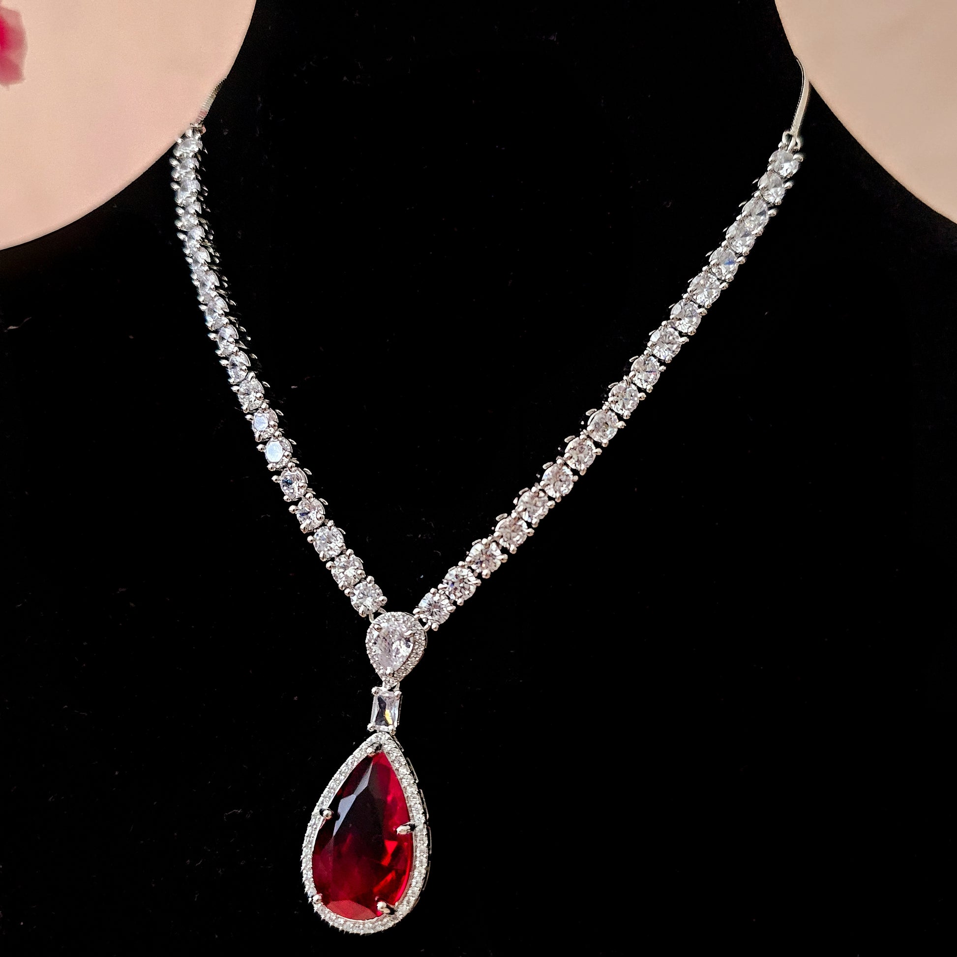 ADNERE20011 - Silver Plated Faux American Diamond Pendant Set