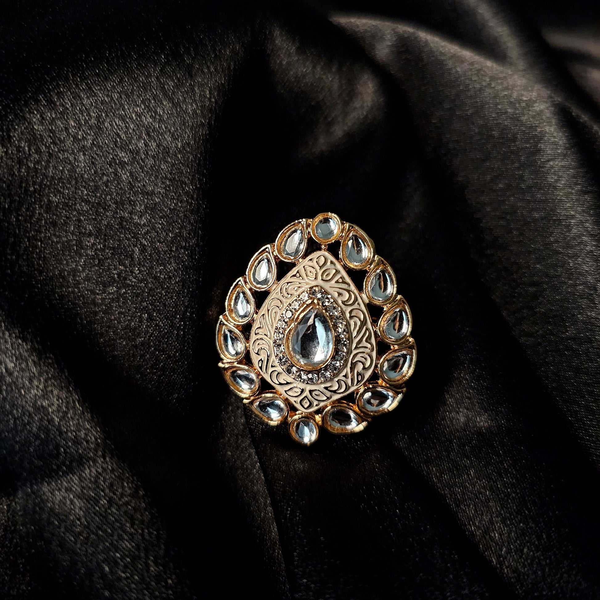 PORIWH0120 - Gold Plated Kundan Ring