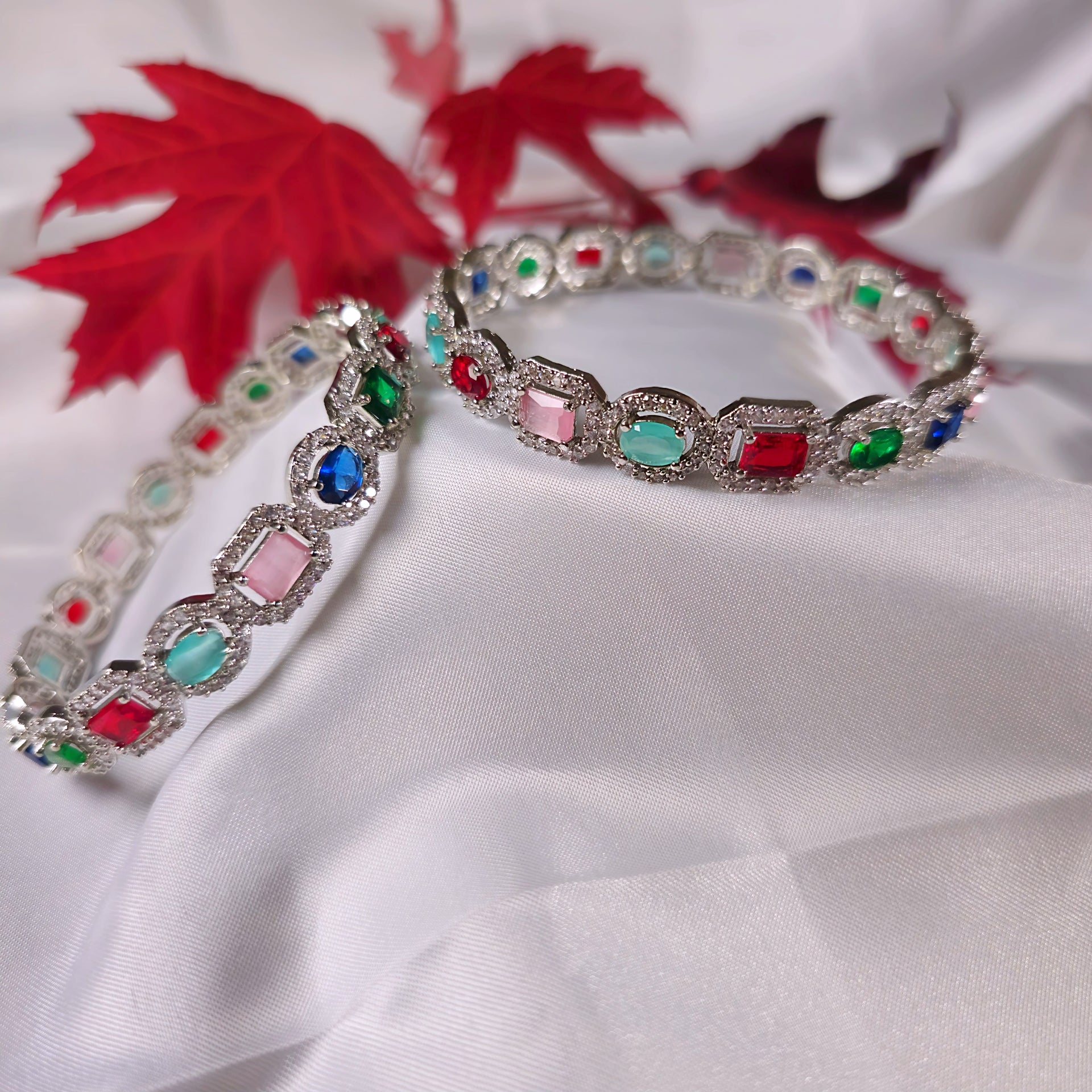 ADKABL0049 - Silver-Plated Faux American Diamond Bangle Set