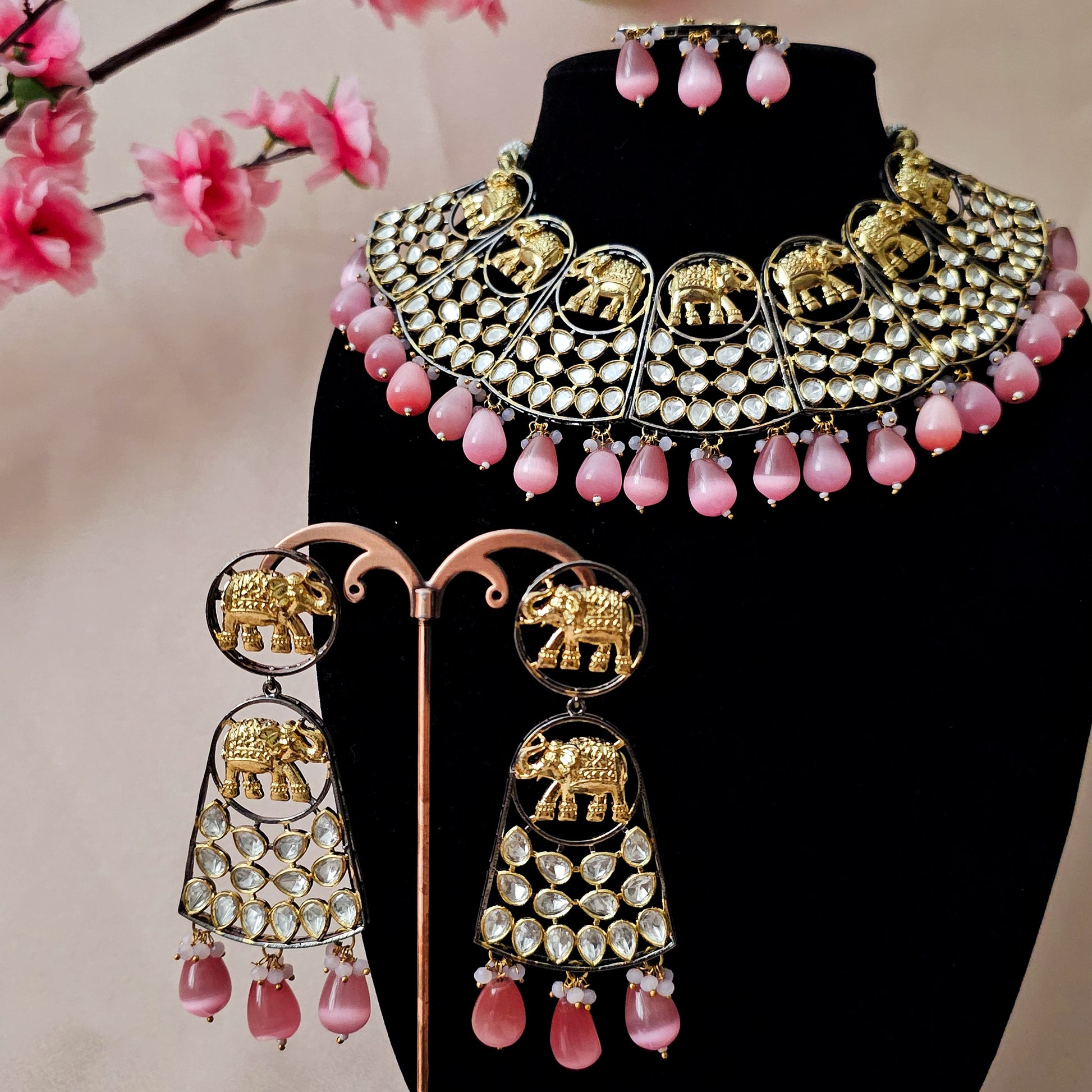 KUNEBP0168 - Victorian Polish Kundan Necklace Set