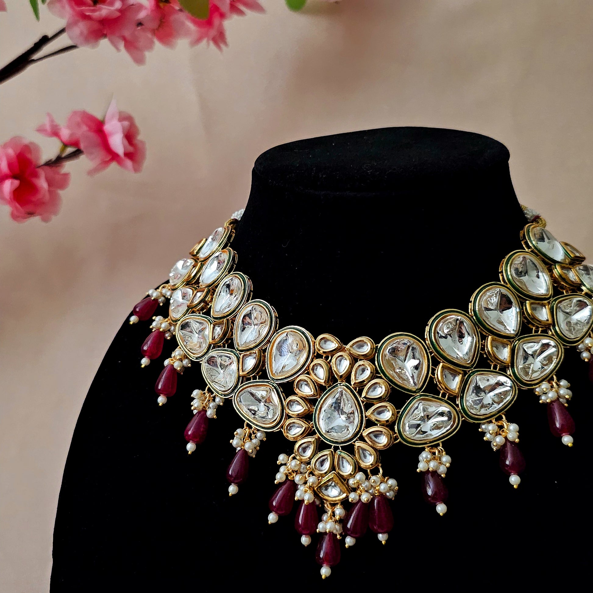 KUNEMA0157 - Gold Plated Kundan Necklace Set