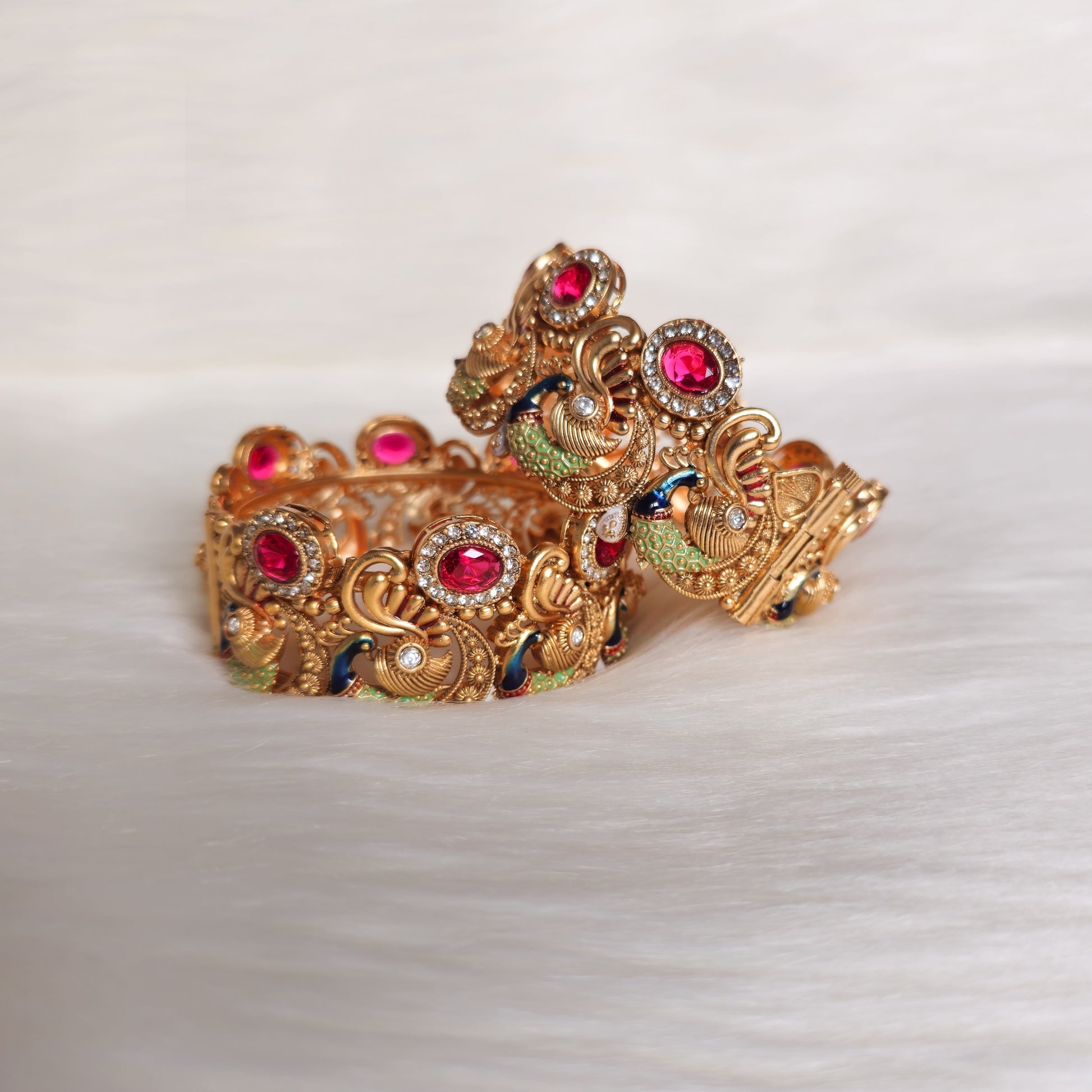 RAKAGO0035 - Gold-Plated Peacock Rajwadi Bangle Set
