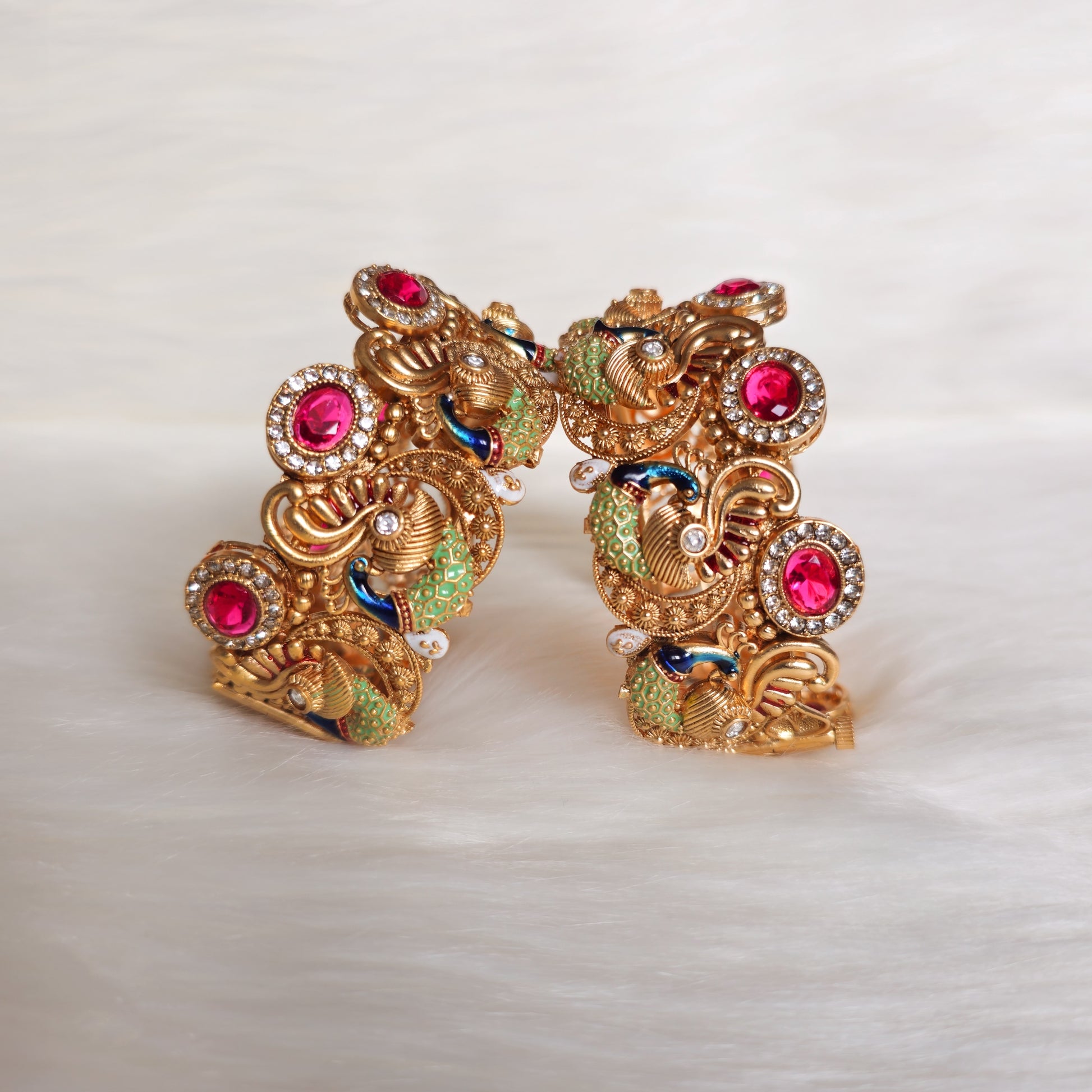 RAKAGO0035 - Gold-Plated Peacock Rajwadi Bangle Set