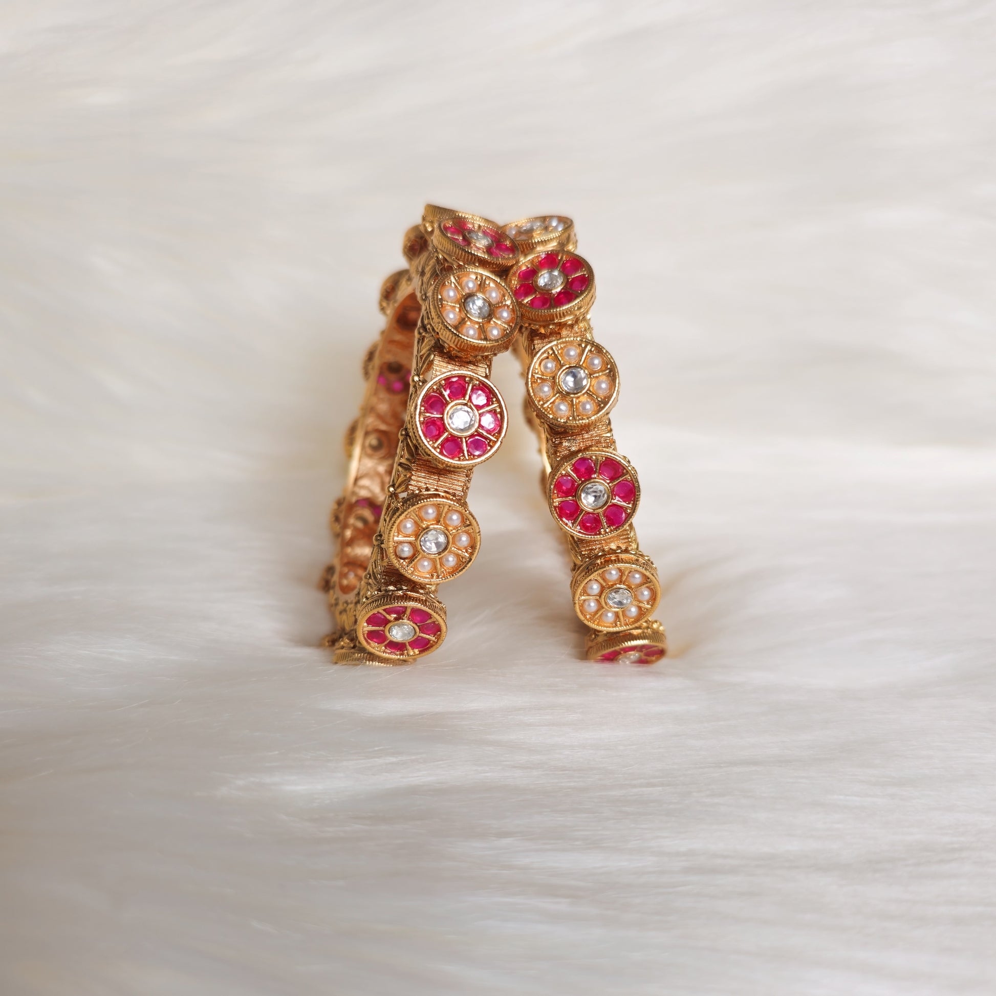 RAKAGO0033 - Gold-Plated Rajwadi Bangle Set with Pearls