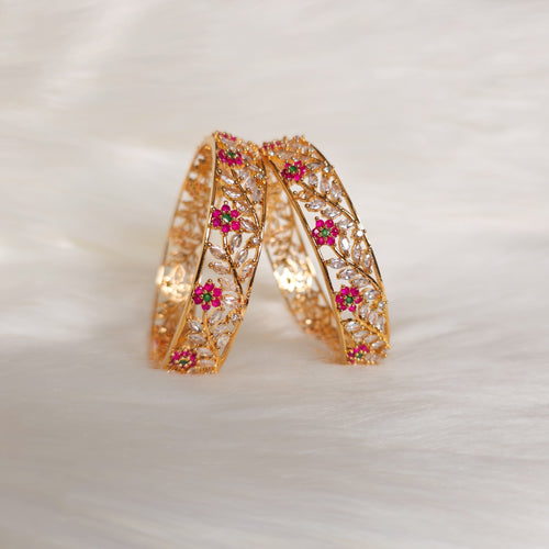 ADKAGO0056 - Gold-Plated Faux American Diamond Bangle Set