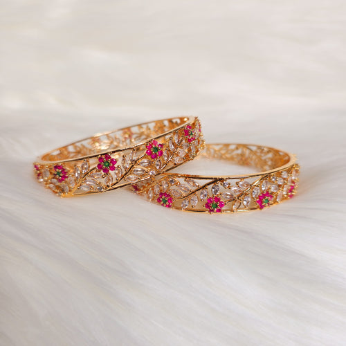 ADKAGO0056 - Gold-Plated Faux American Diamond Bangle Set