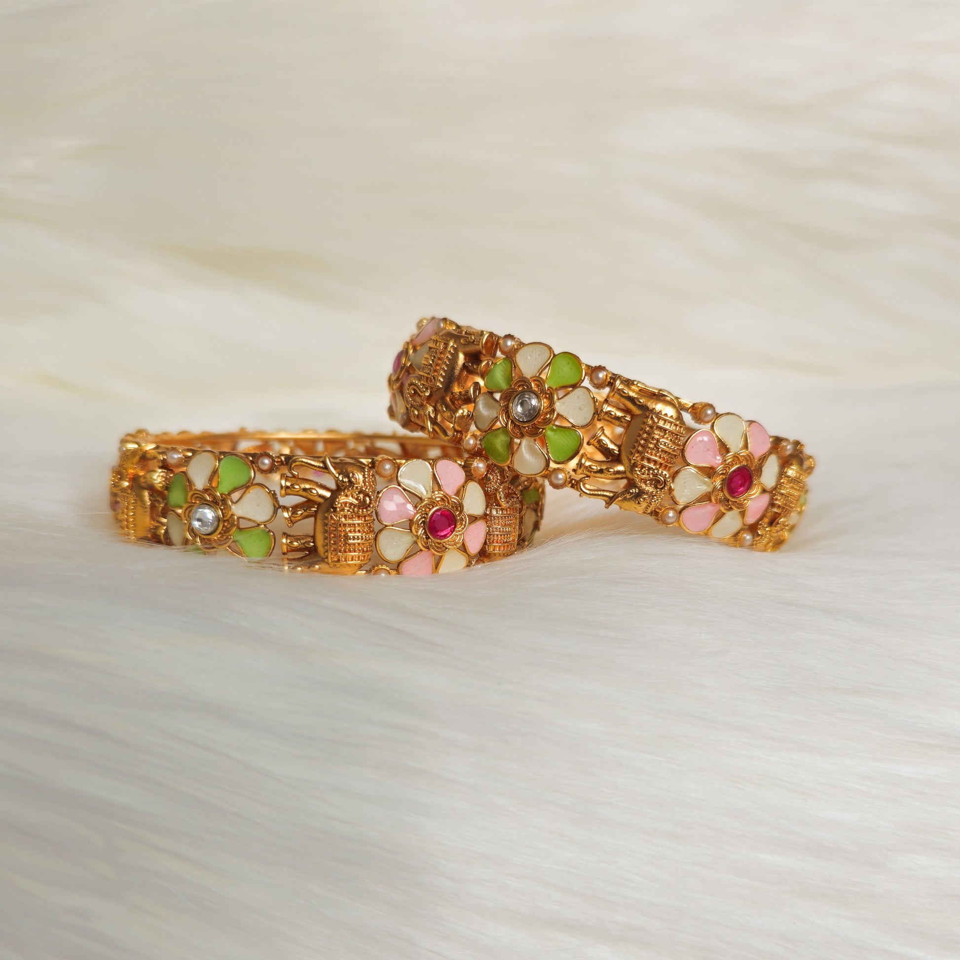 RAKAGO0030 - Gold-Plated Rajwadi Bangle Set with Enamel