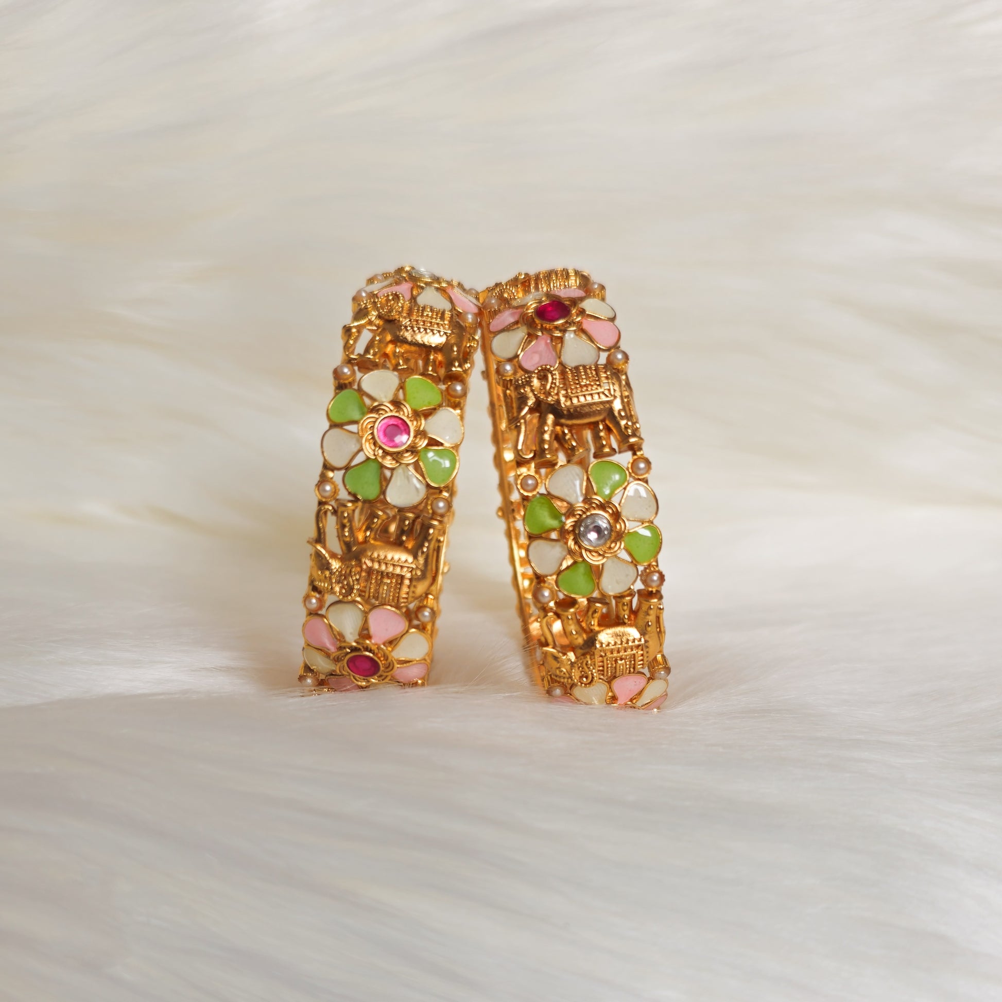 RAKAGO0030 - Gold-Plated Rajwadi Bangle Set with Enamel