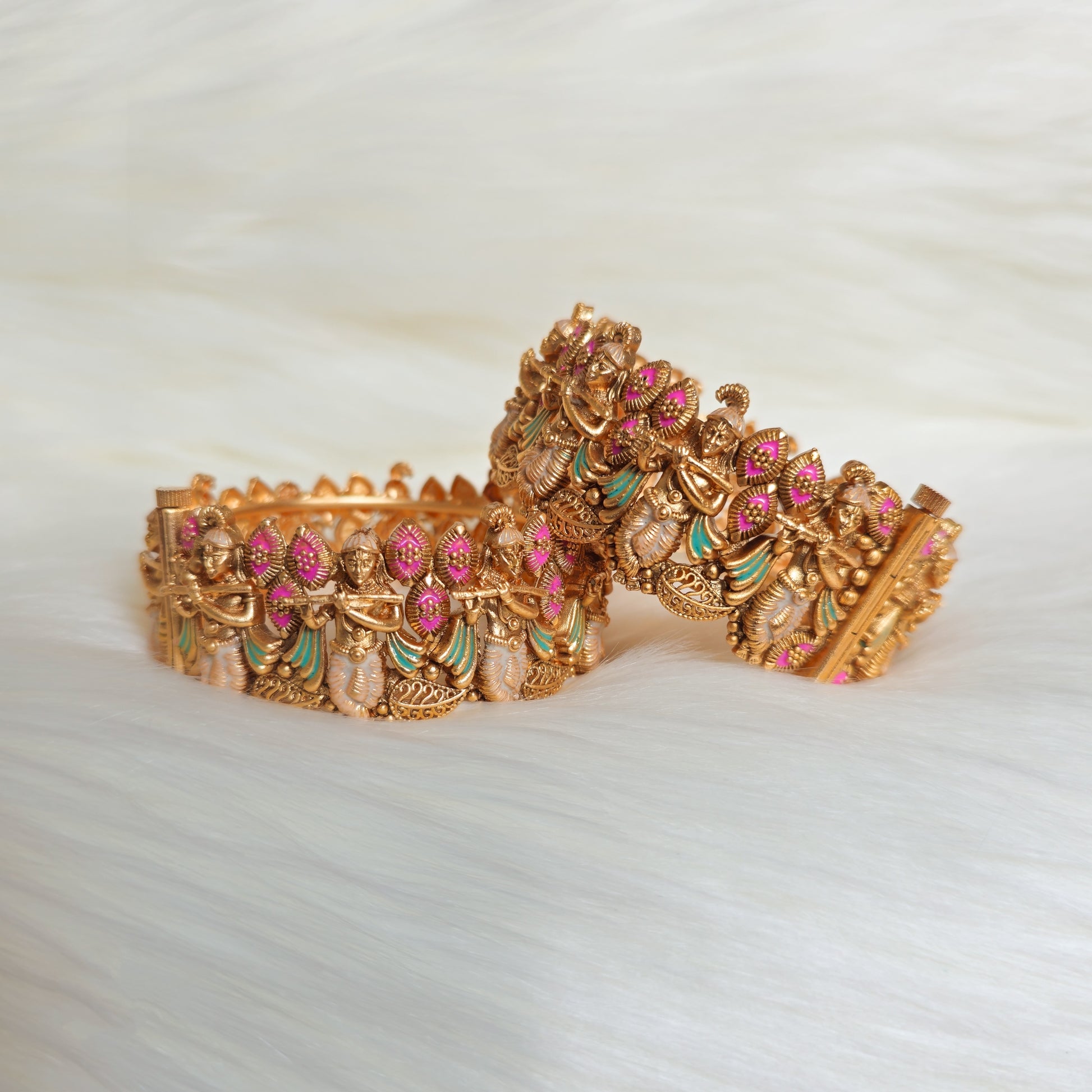 RAKAGO0039 - Gold-Plated Krishna Rajwadi Bangle Set