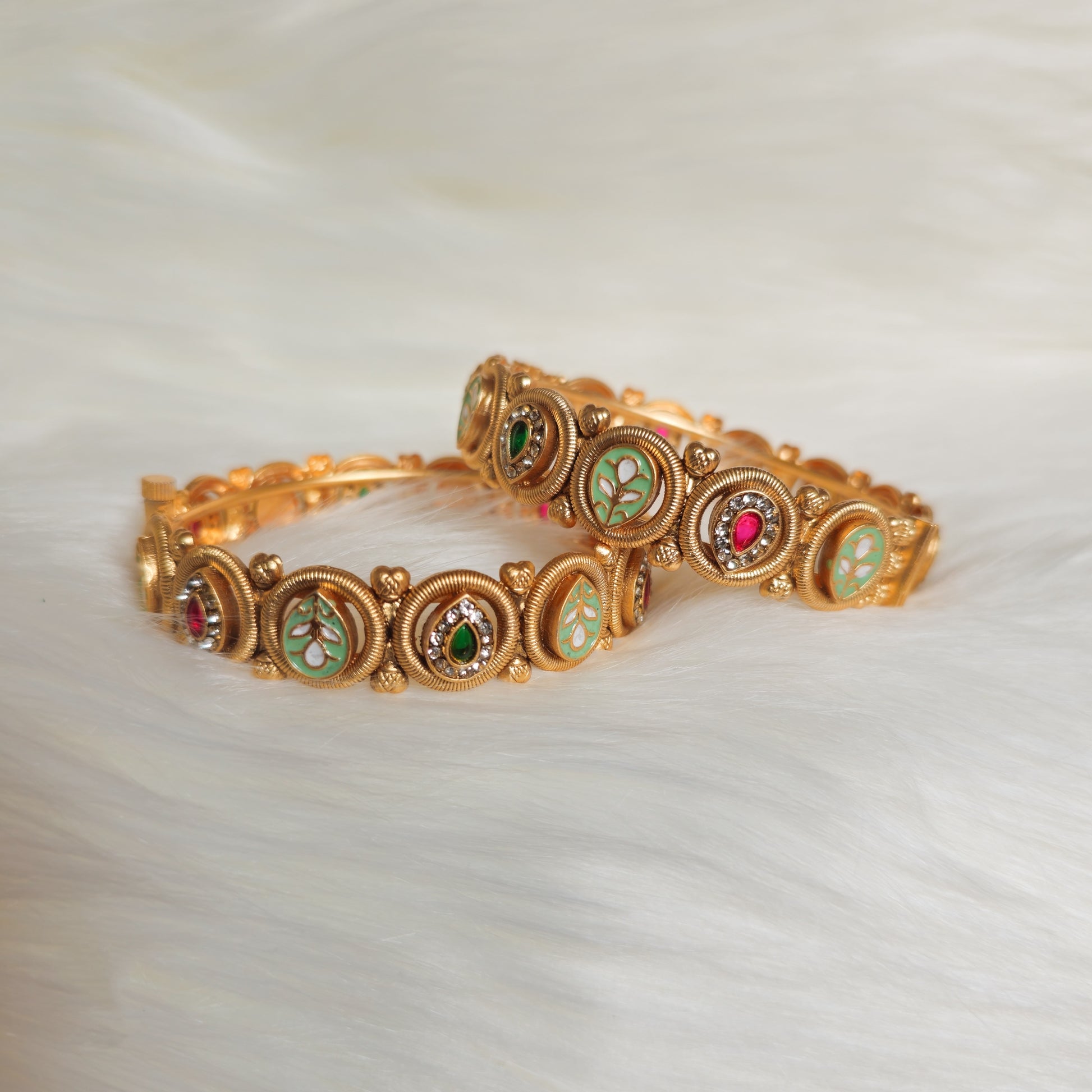 RAKAGO0034 - Gold-Plated Rajwadi Bangle Set with Enamel