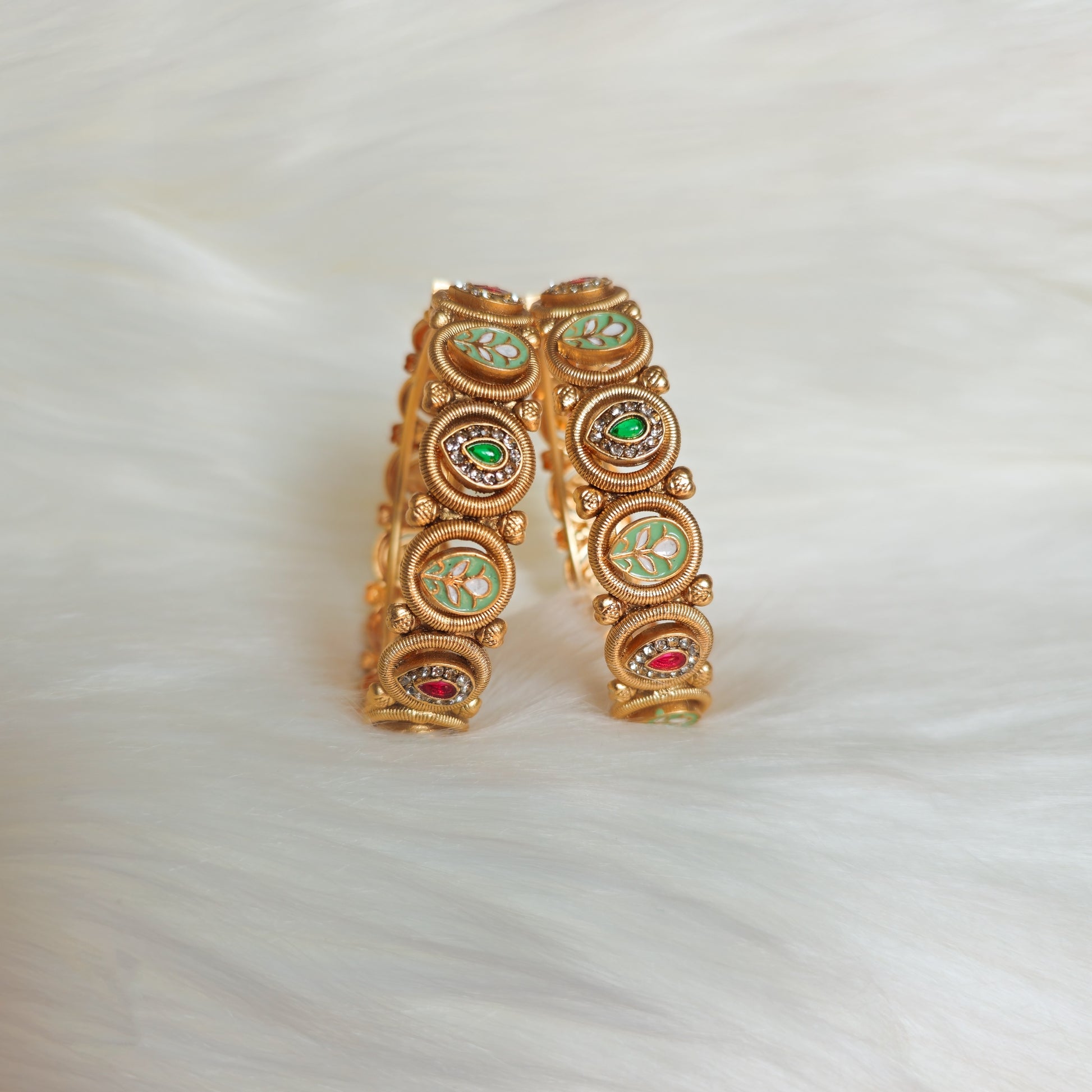 RAKAGO0034 - Gold-Plated Rajwadi Bangle Set with Enamel