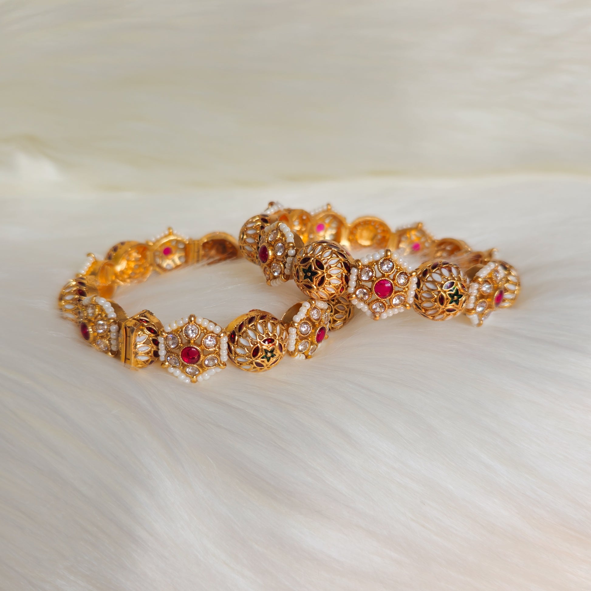 RAKAGO0048 - Gold-Plated Rajwadi Bangle Set with Pearls and Mina