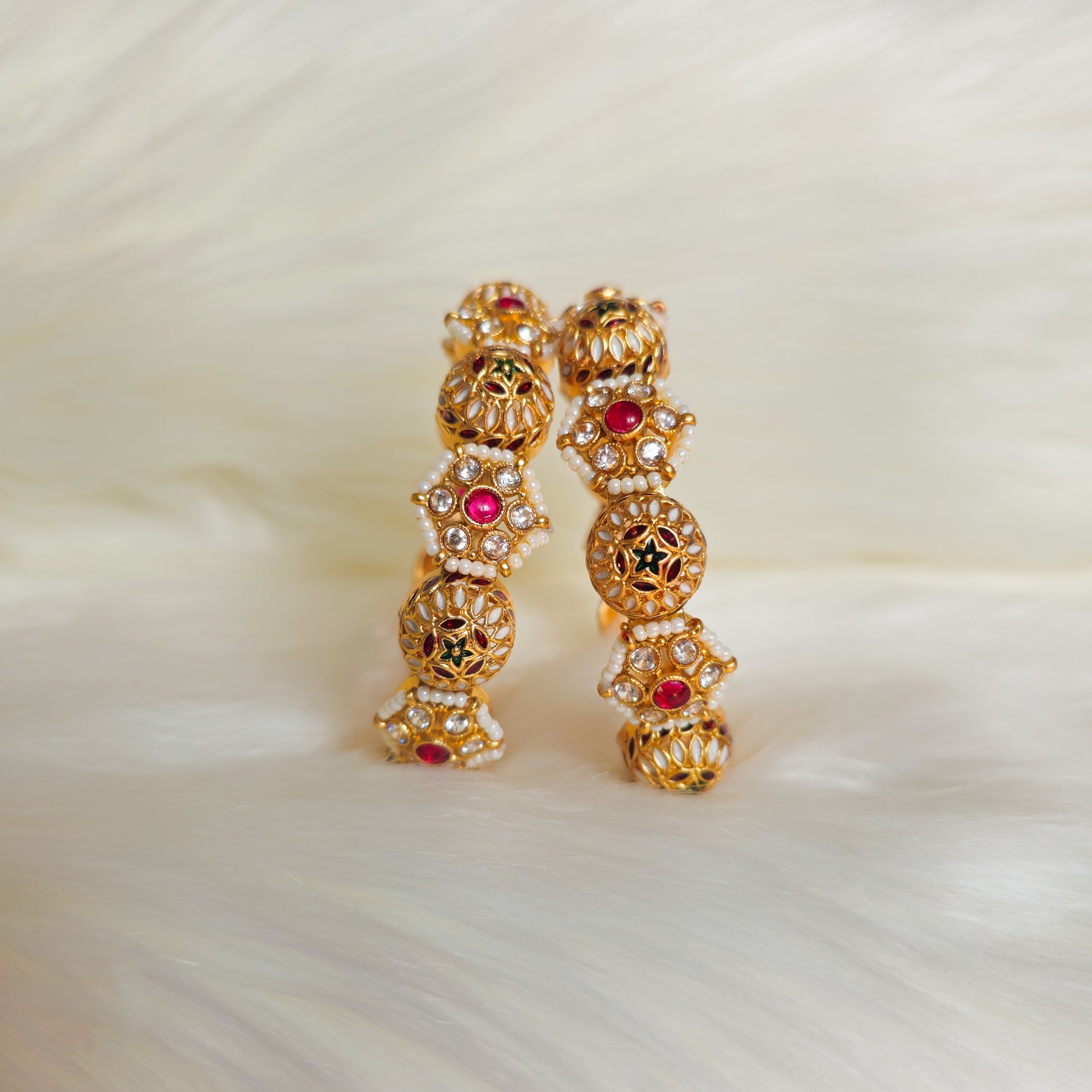 RAKAGO0048 - Gold-Plated Rajwadi Bangle Set with Pearls and Mina