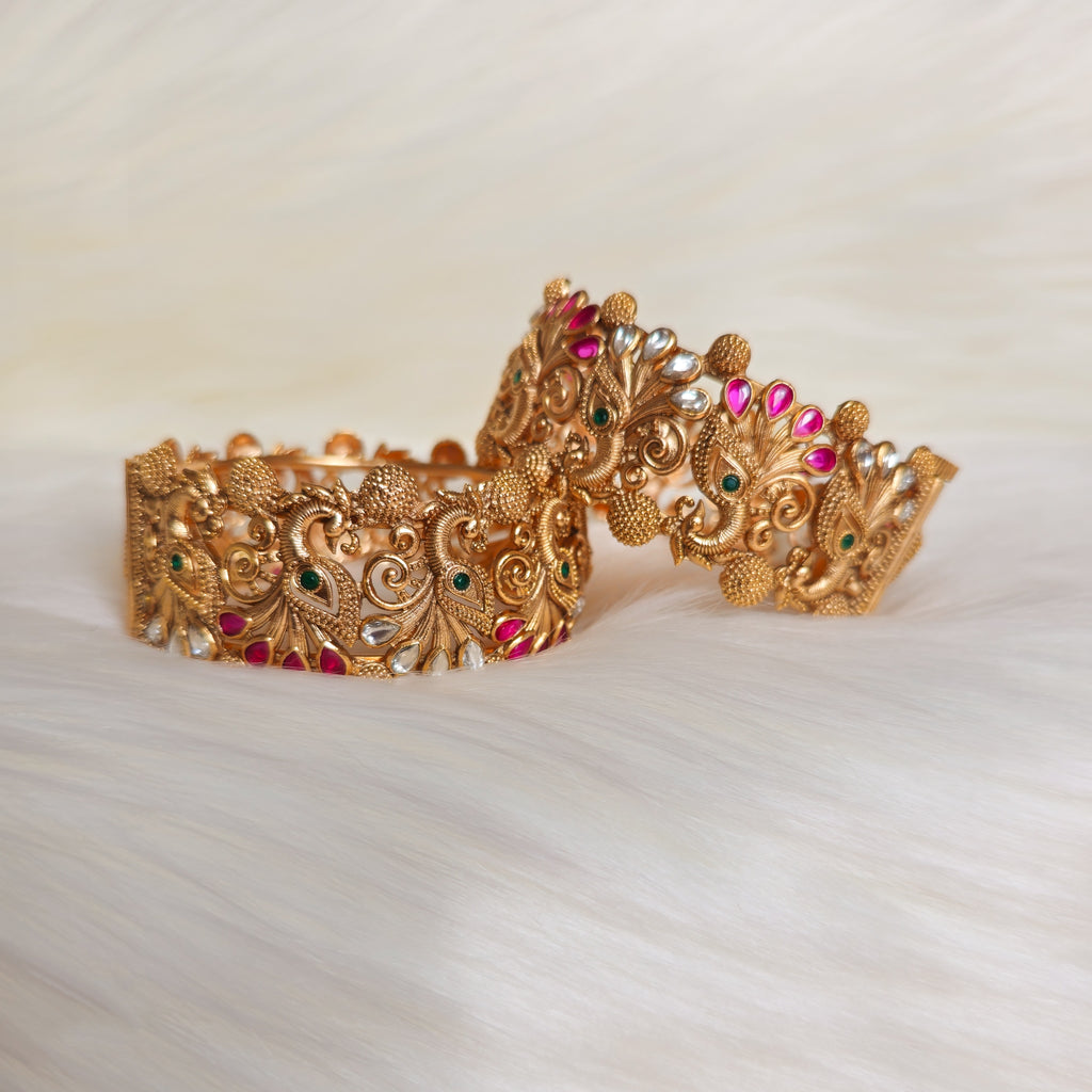 RAKAGO0028 - Gold-Plated Peacock Rajwadi Bangle Set