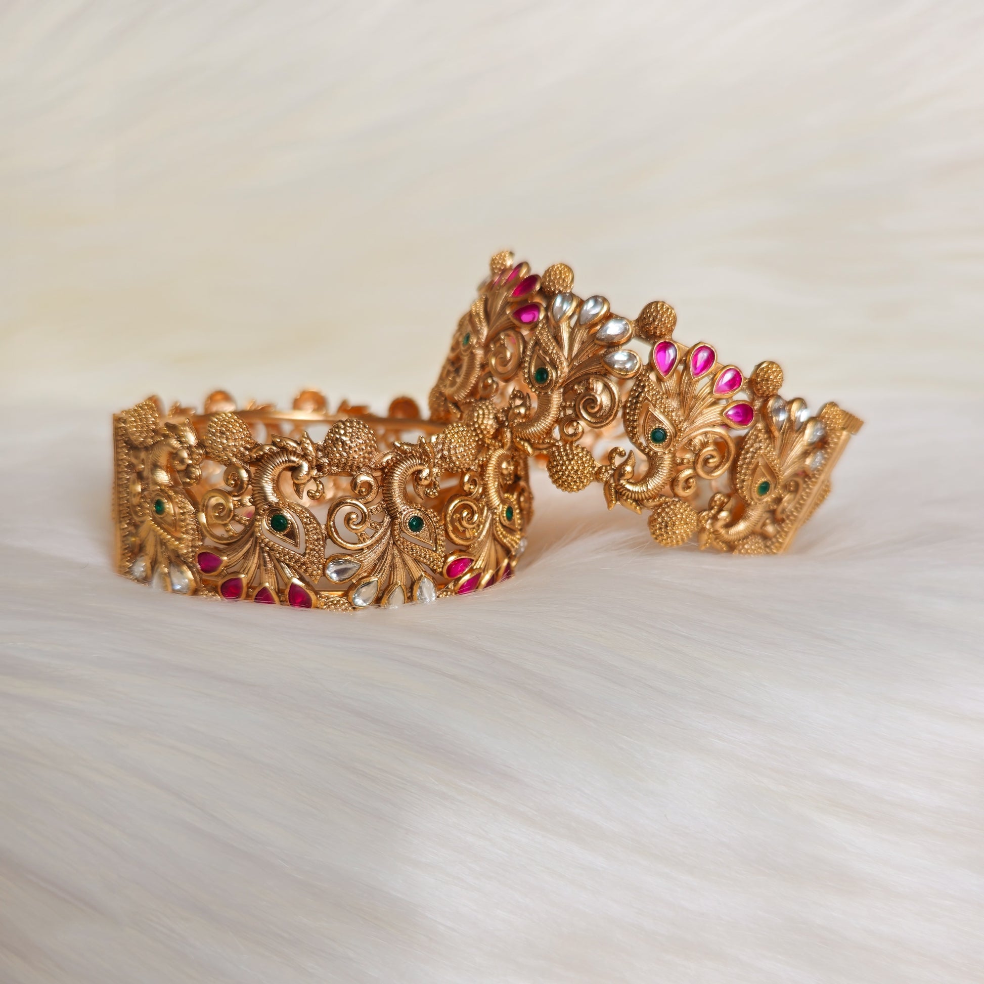RAKAGO0028 - Gold-Plated Peacock Rajwadi Bangle Set