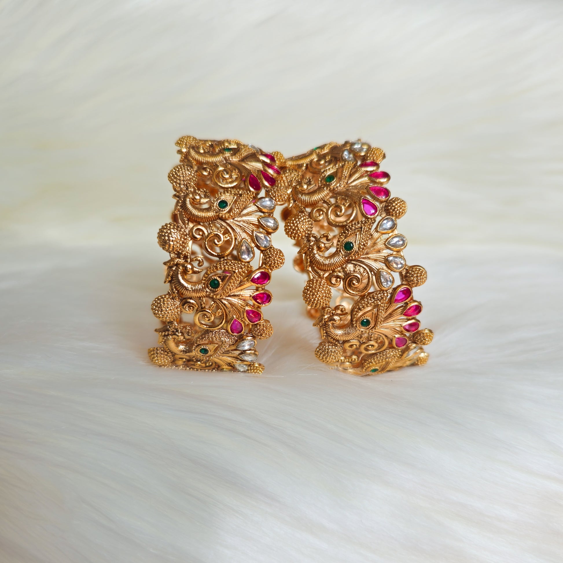 RAKAGO0028 - Gold-Plated Peacock Rajwadi Bangle Set