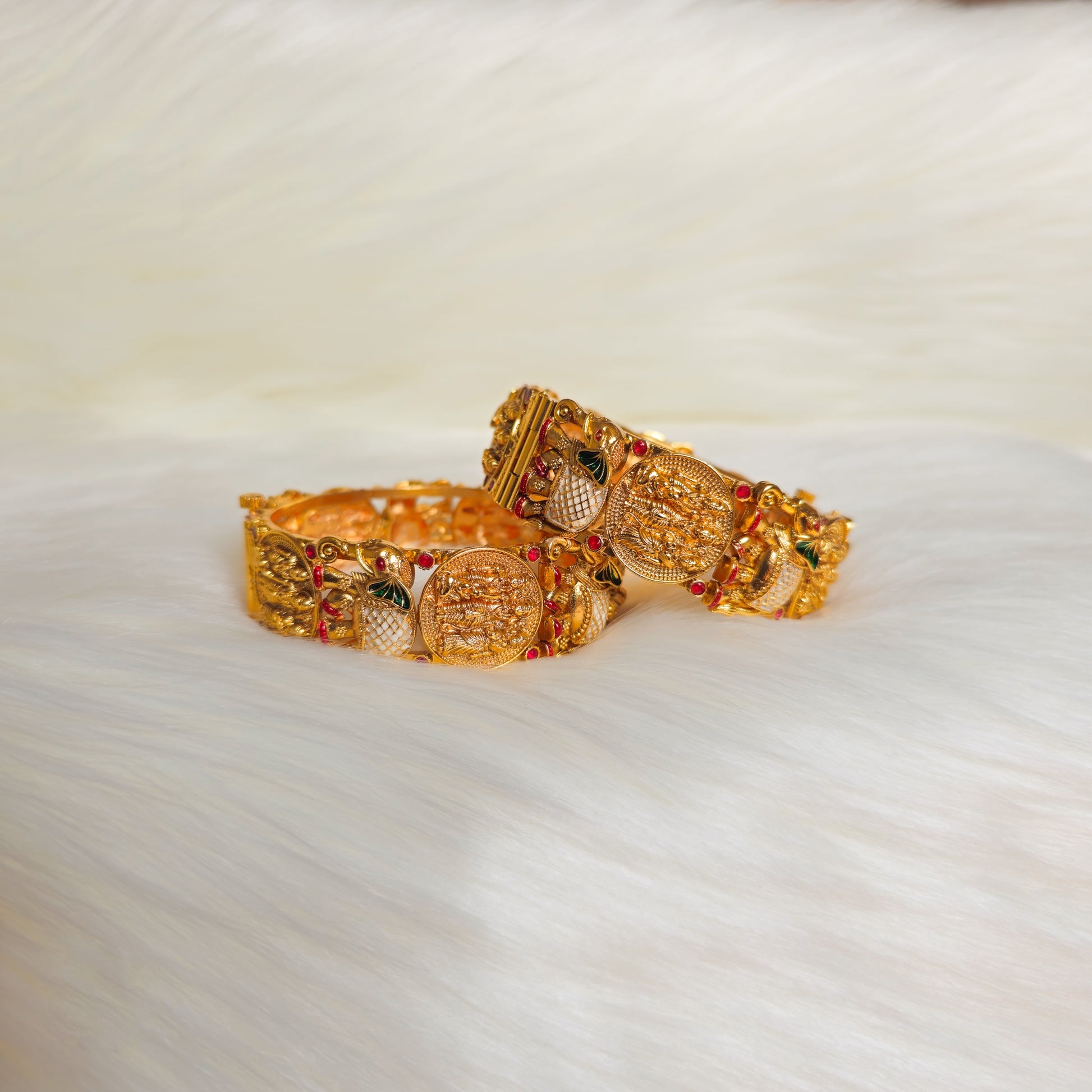 RAKAGO0038 - Gold-Plated Elephant Rajwadi Bangle Set