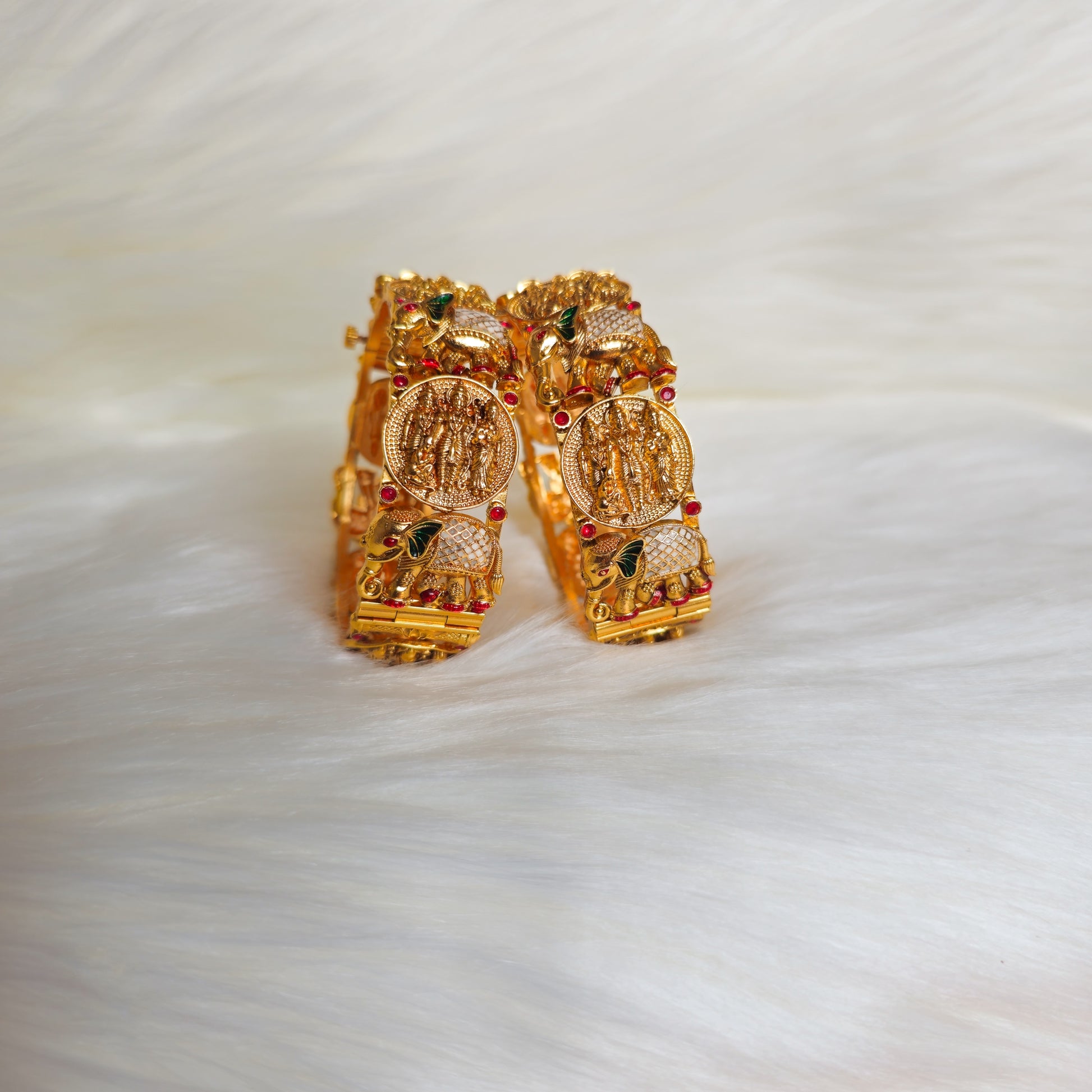 RAKAGO0038 - Gold-Plated Elephant Rajwadi Bangle Set