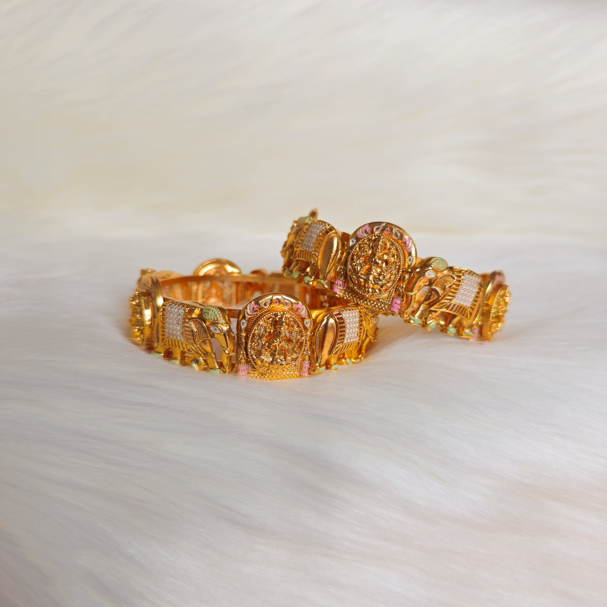 RAKAGO0041 - Gold-Plated Elephant Rajwadi Bangle Set