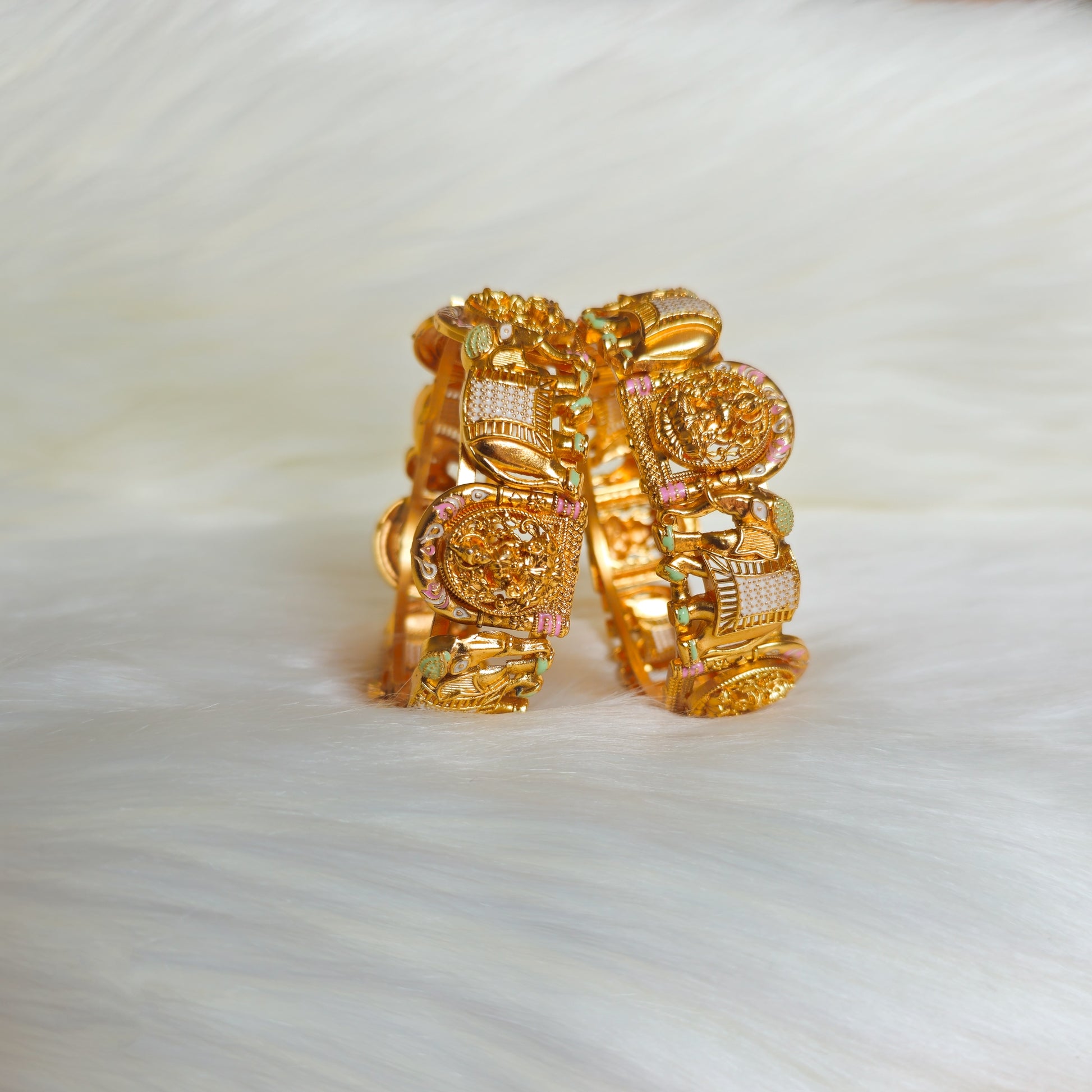 RAKAGO0041 - Gold-Plated Elephant Rajwadi Bangle Set