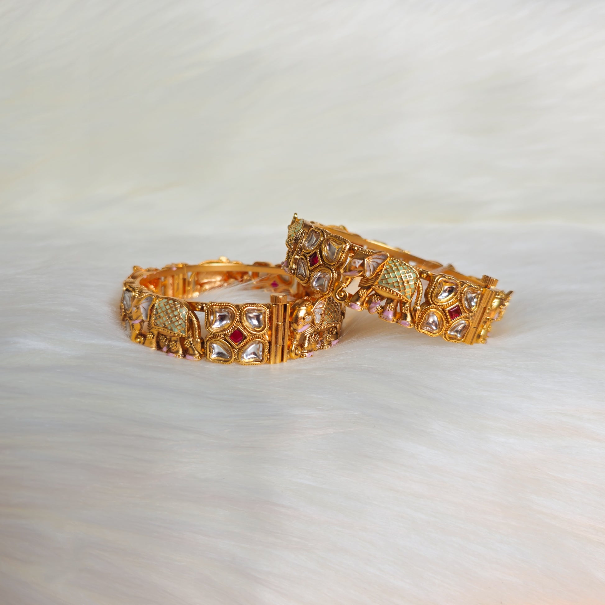 RAKAGO0042 - Gold-Plated Kundan Rajwadi Bangle Set