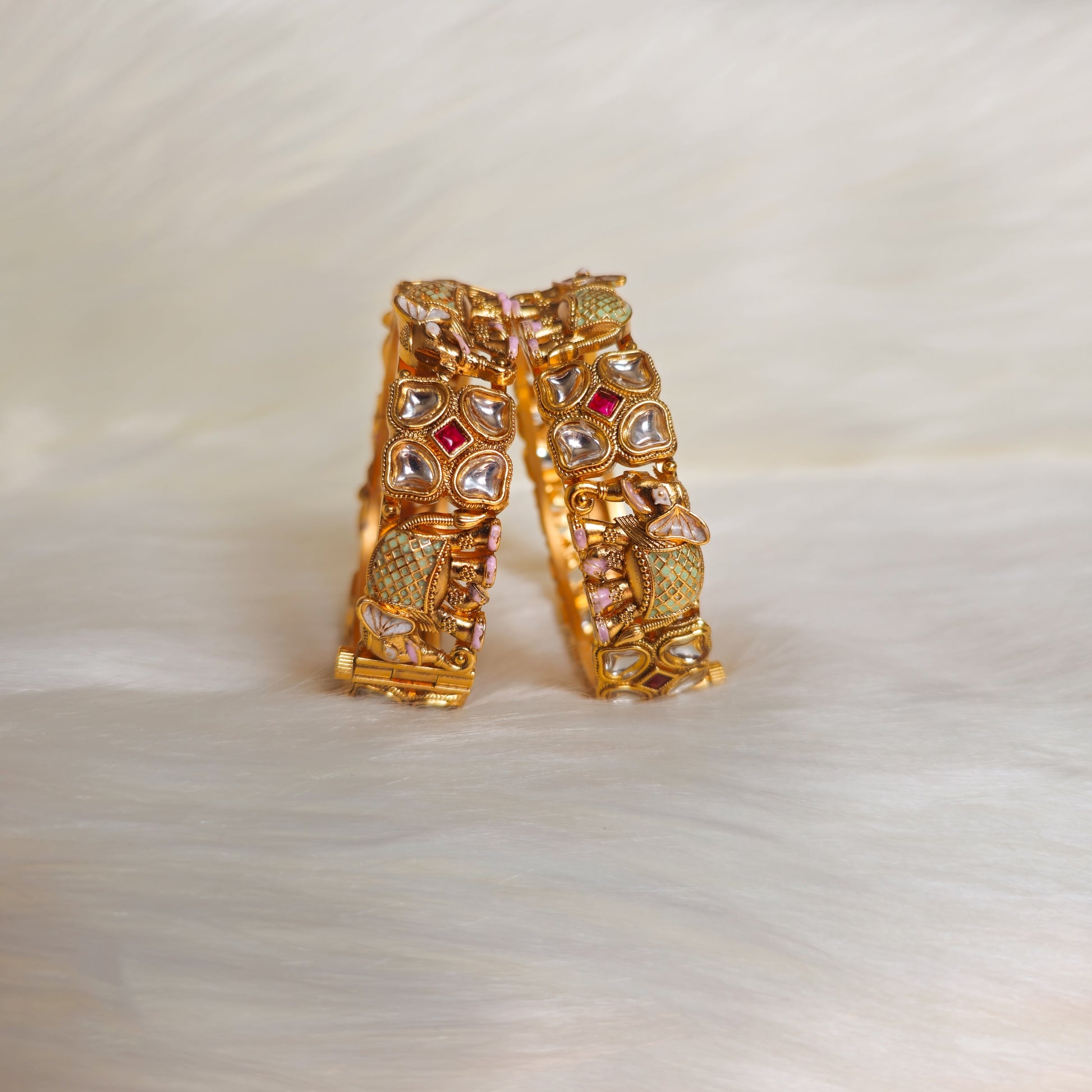 RAKAGO0042 - Gold-Plated Kundan Rajwadi Bangle Set