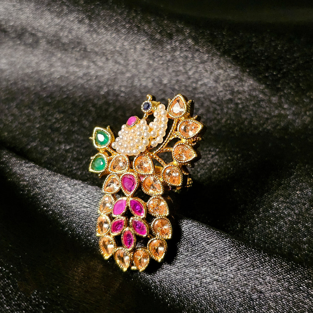 PORIPI0116 - Gold Plated Peacock Polki Ring