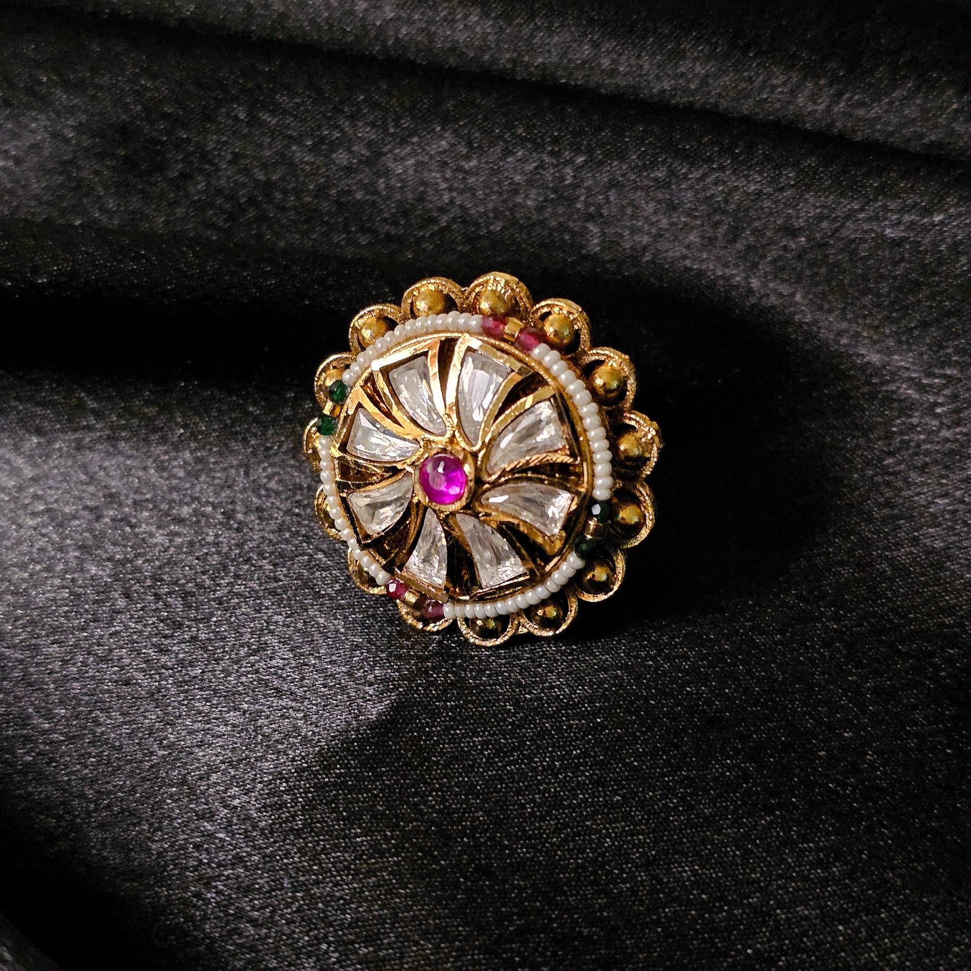 KURIPI20106 - Gold Plated Kundan Ring