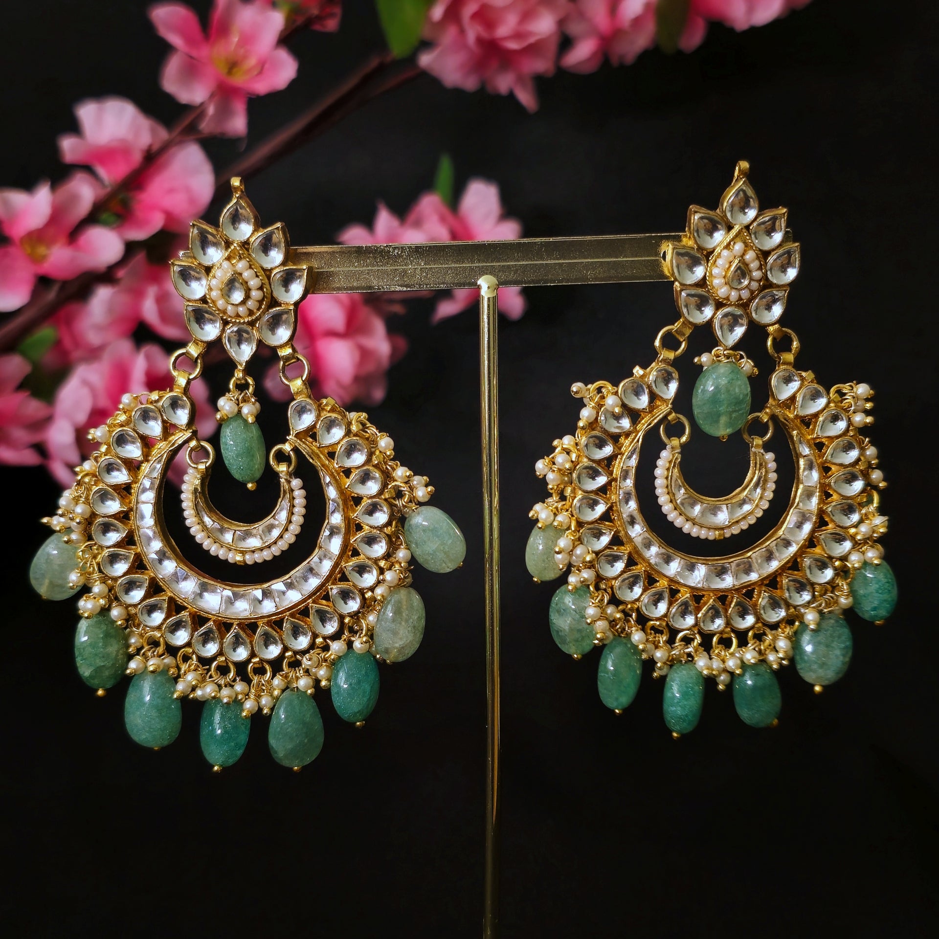 PKEAMI0199 - Gold Plated Paachi Kundan Chandbaali Earrings