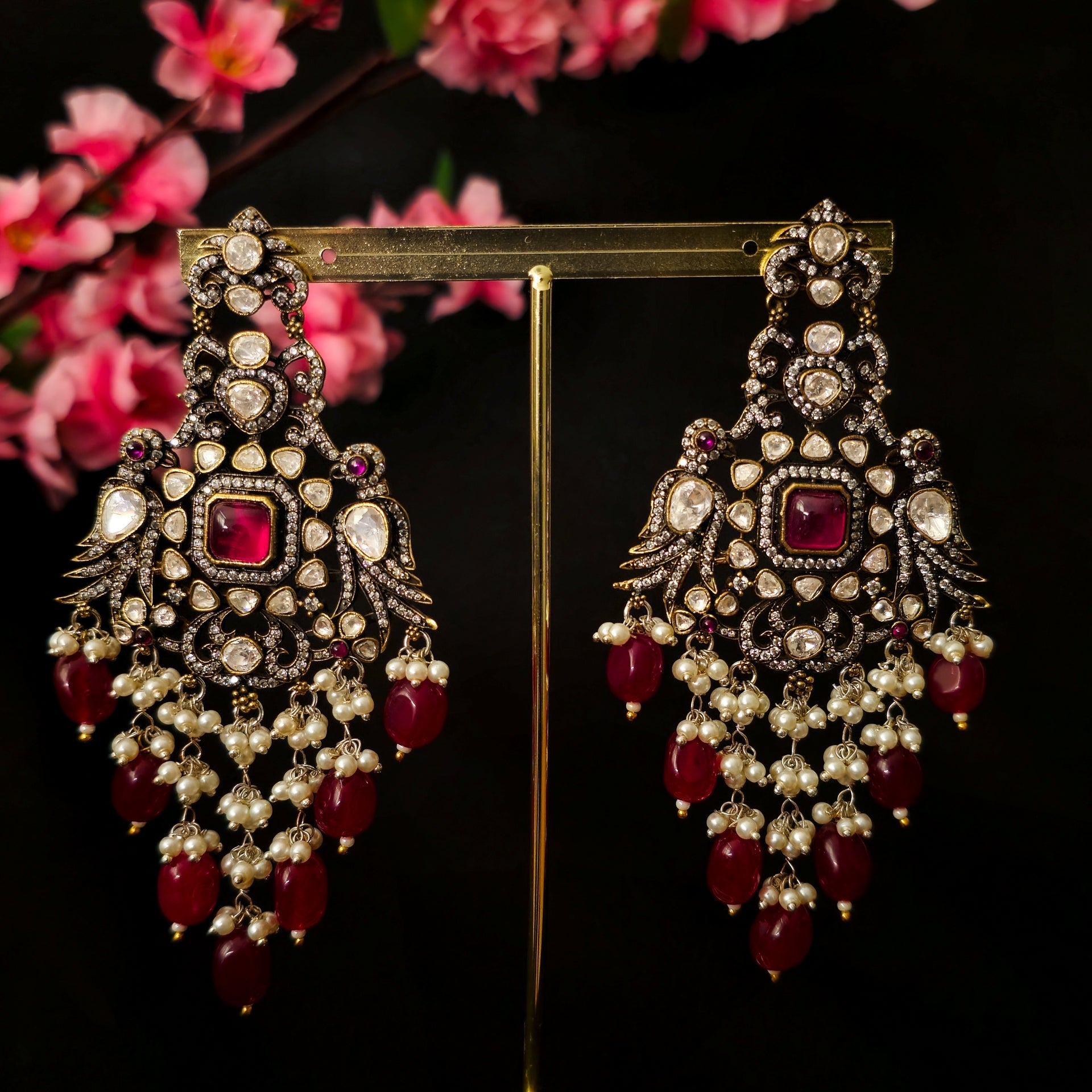 MOEAMA0203 - Antique Moissanite Polki Peacock Earrings