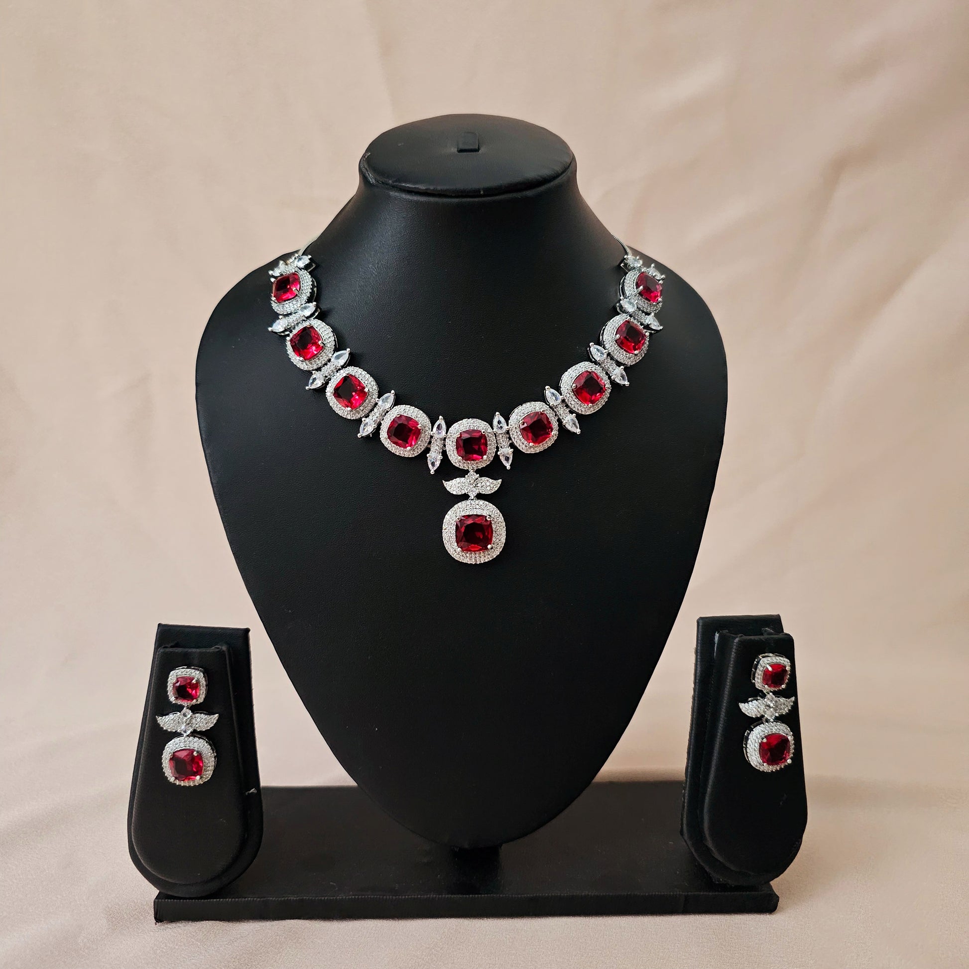 ADNESG0024 - Silver Plated Faux American Diamond Necklace Set