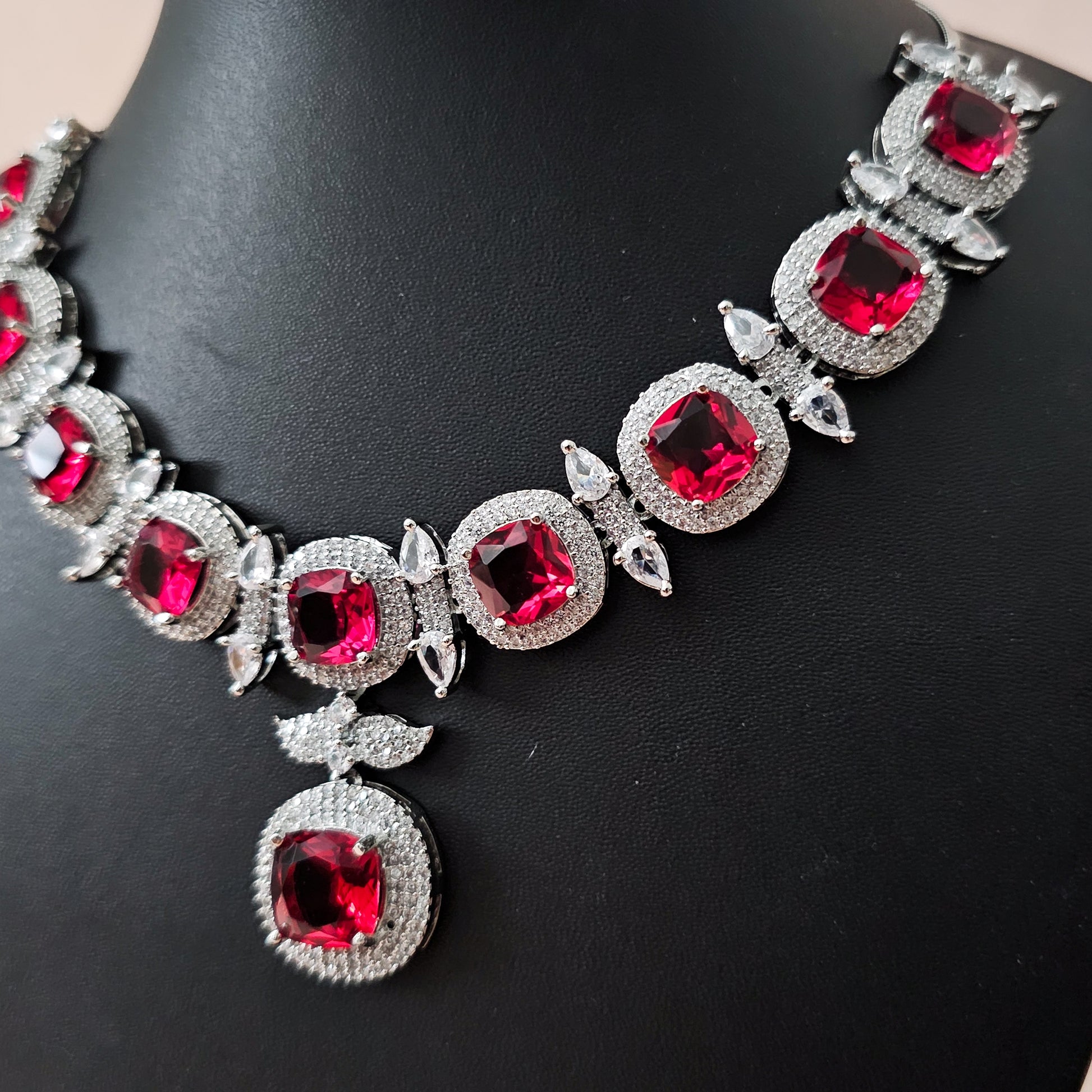 ADNESG0024 - Silver Plated Faux American Diamond Necklace Set