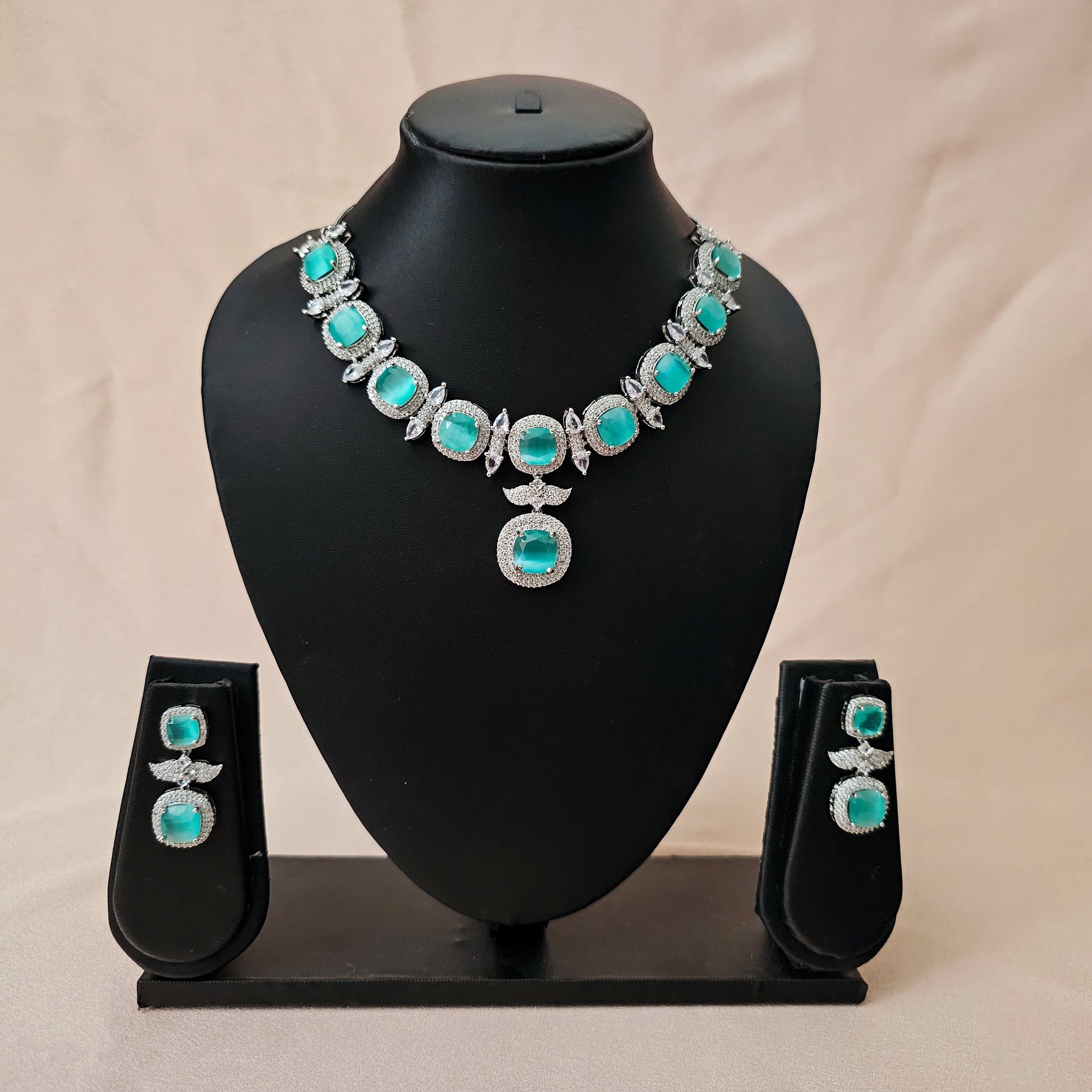 ADNESG0024 - Silver Plated Faux American Diamond Necklace Set