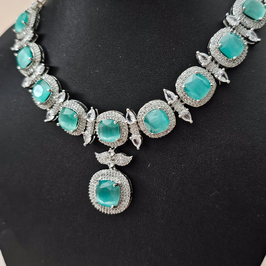 ADNESG0024 - Silver Plated Faux American Diamond Necklace Set
