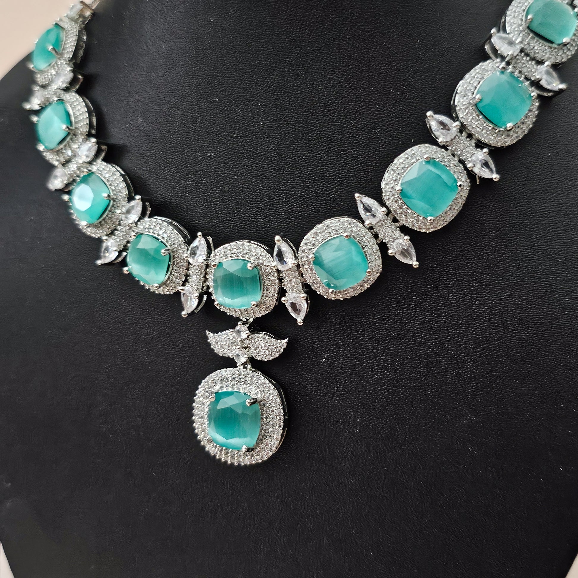 ADNESG0024 - Silver Plated Faux American Diamond Necklace Set