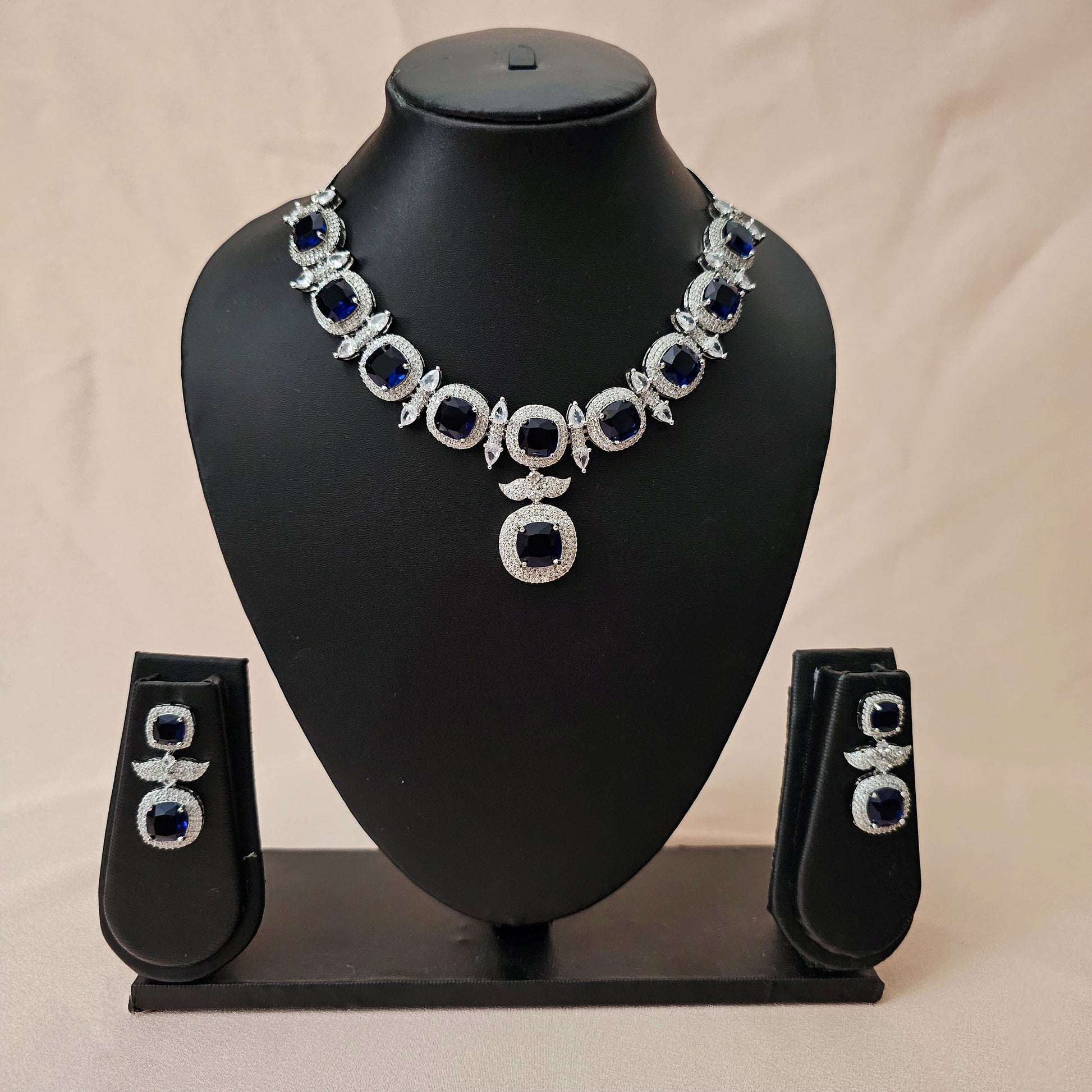 ADNESG0024 - Silver Plated Faux American Diamond Necklace Set