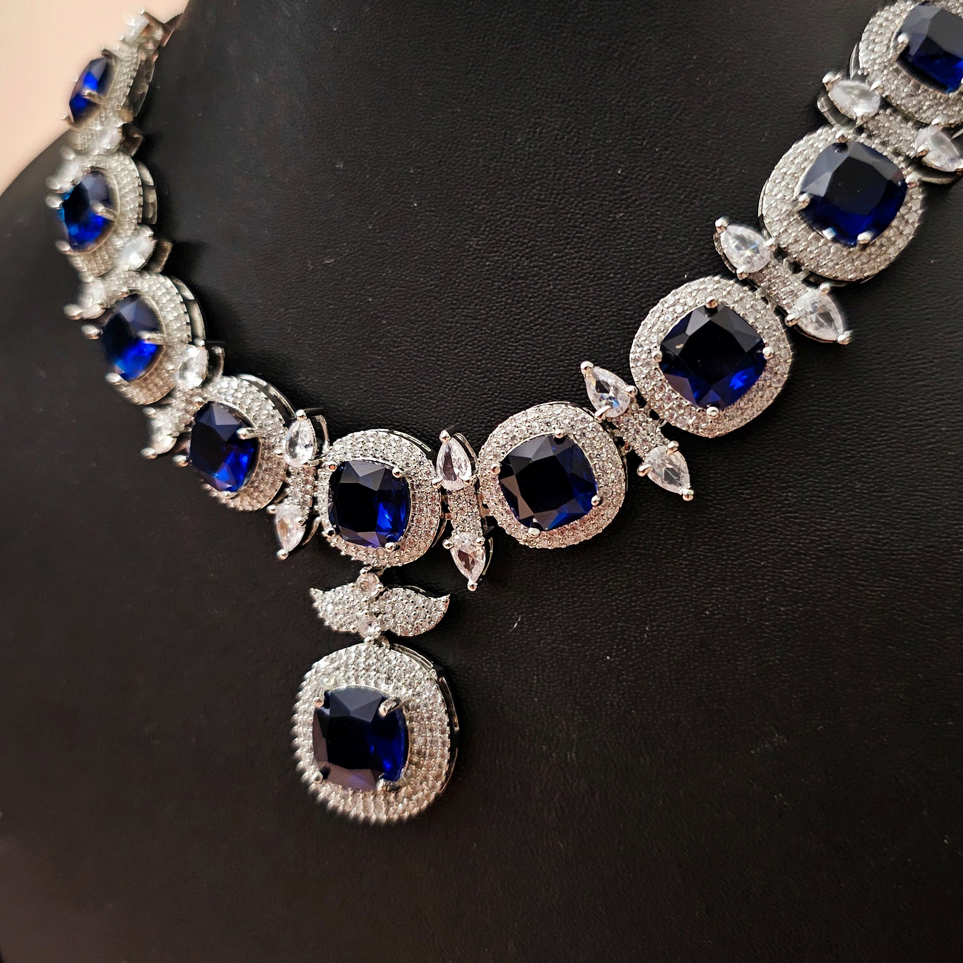 ADNESG0024 - Silver Plated Faux American Diamond Necklace Set