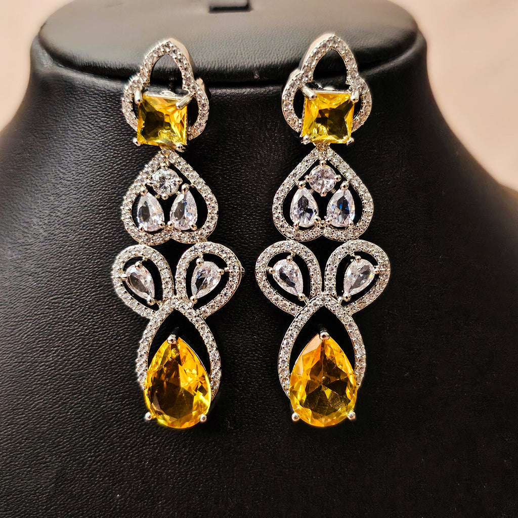 ADNEYE0025 - Yellow Color Silver Plated Faux American Diamond Necklace Set