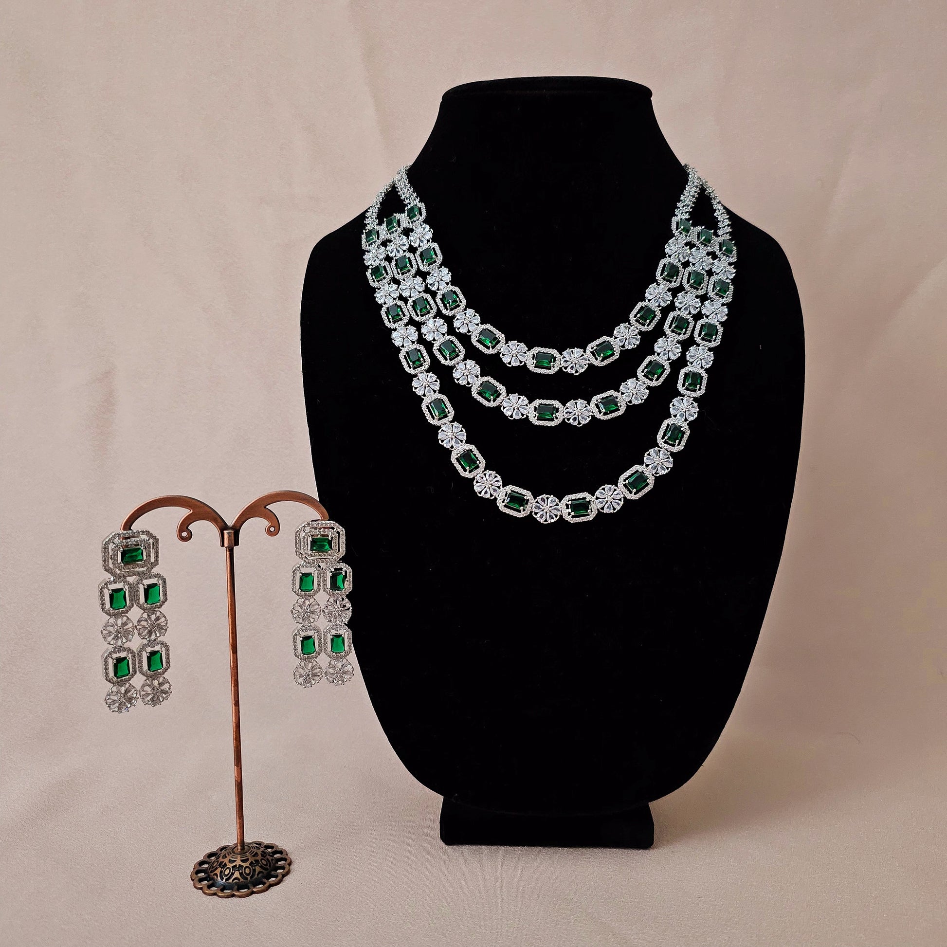 ADNEGR0012 - Triple Layered American Diamond Necklace Set