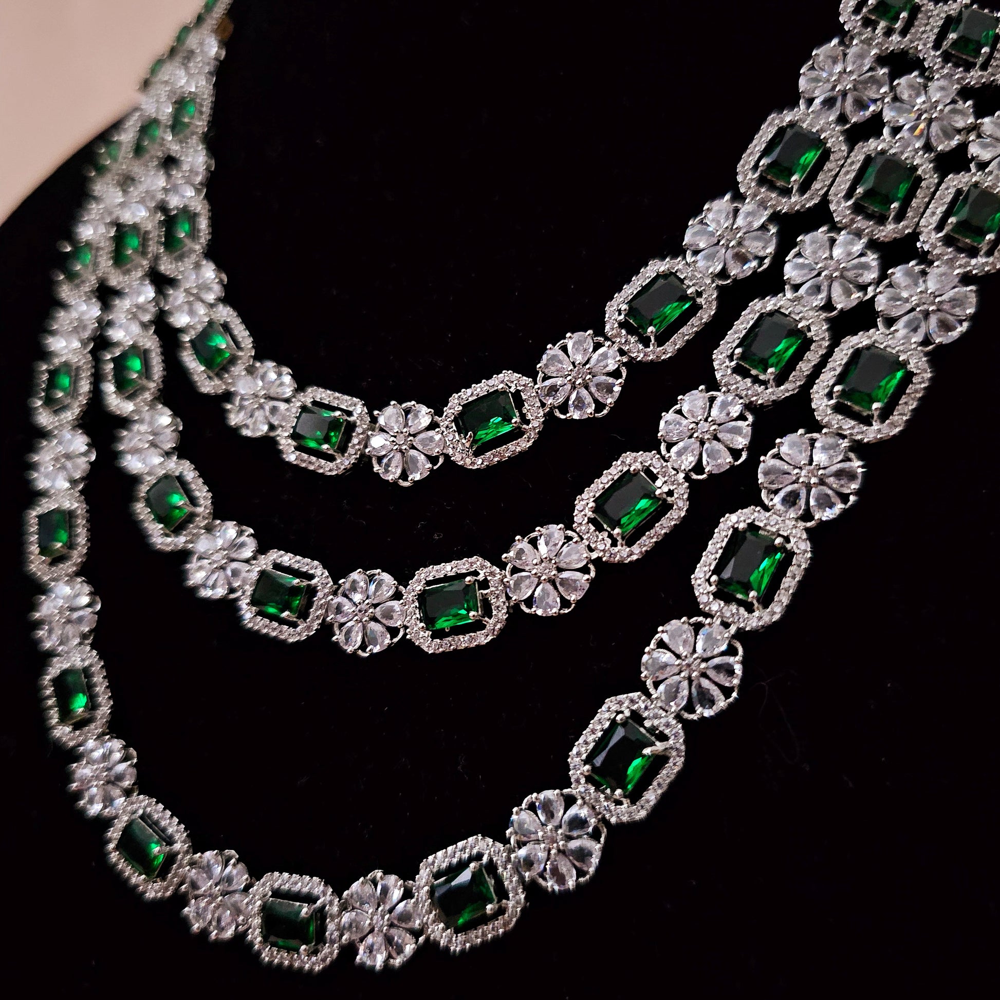 ADNEGR0012 - Triple Layered American Diamond Necklace Set