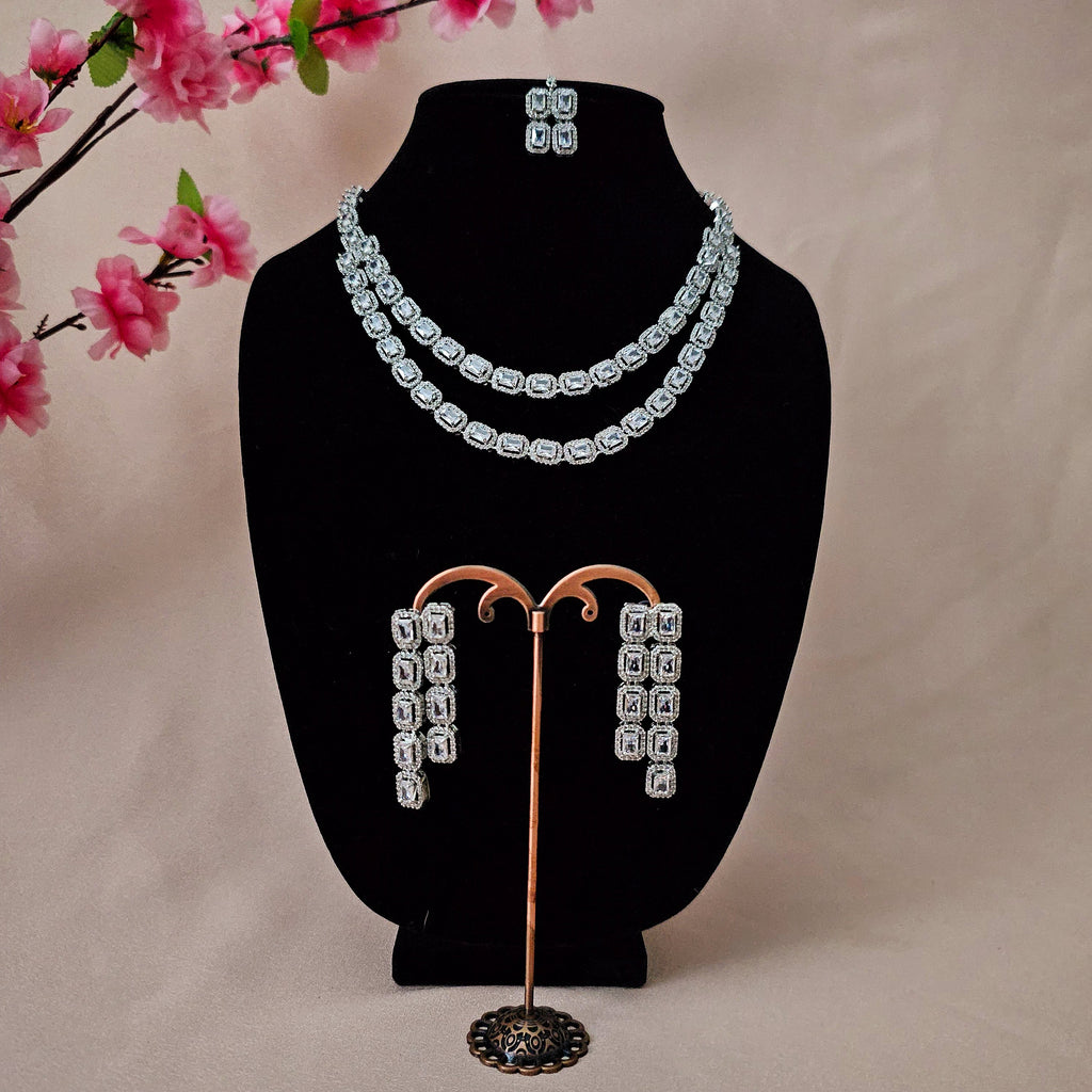 ADNECL0005 - Double Layered Faux American Diamond Necklace Set