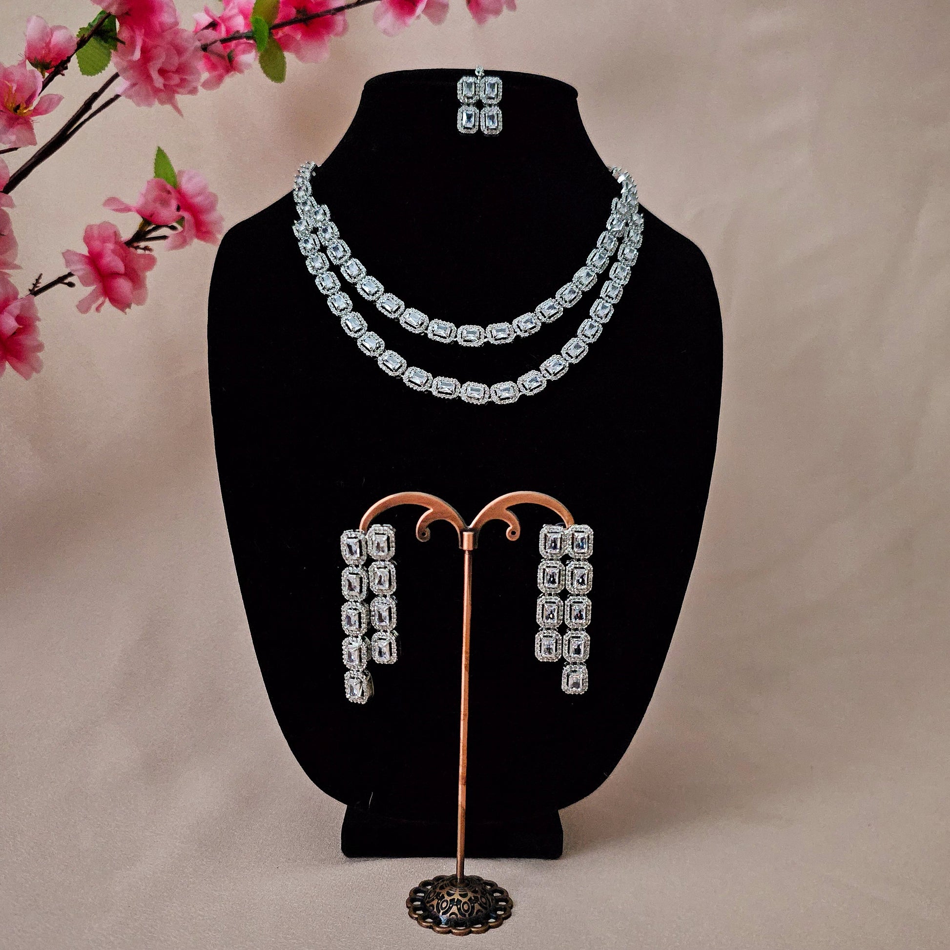 ADNECL0005 - Double Layered Faux American Diamond Necklace Set