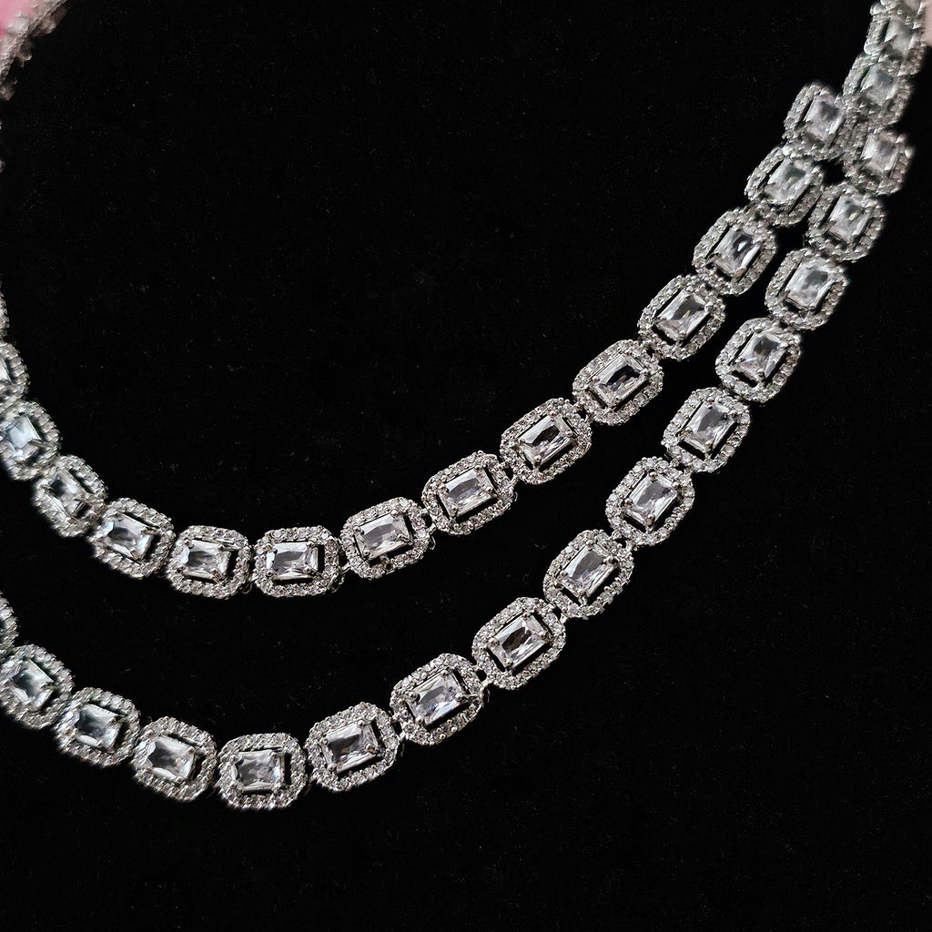 ADNECL0005 - Double Layered Faux American Diamond Necklace Set