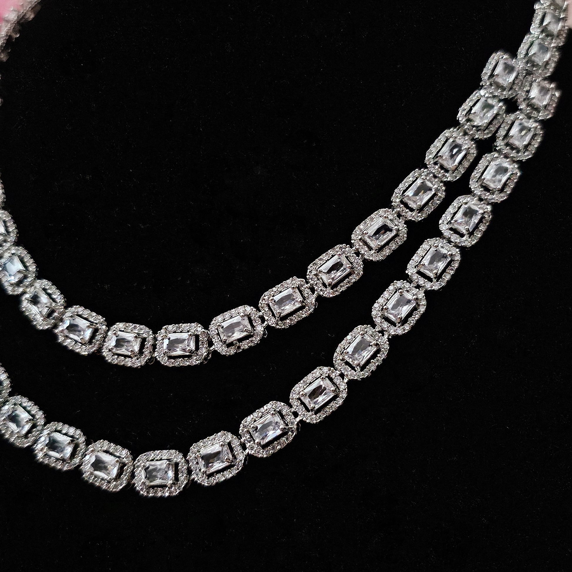 ADNECL0005 - Double Layered Faux American Diamond Necklace Set