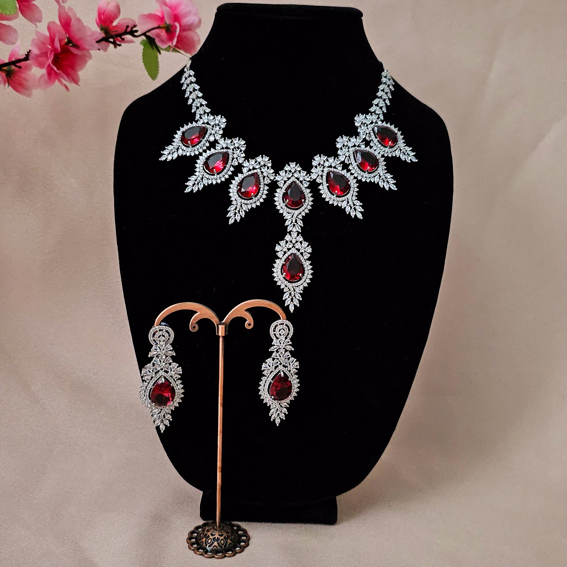 ADNERE0131 - Silver Plated Faux American Diamond Necklace Set