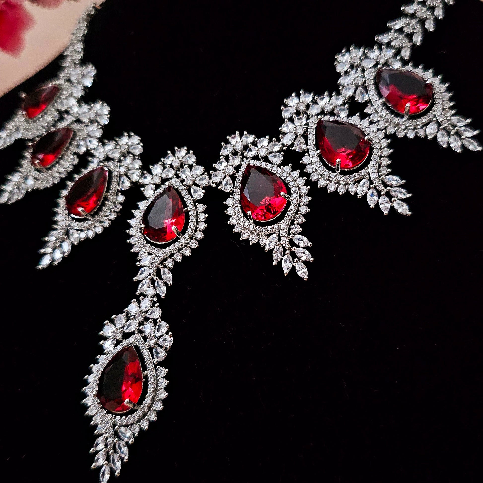 ADNERE0131 - Silver Plated Faux American Diamond Necklace Set