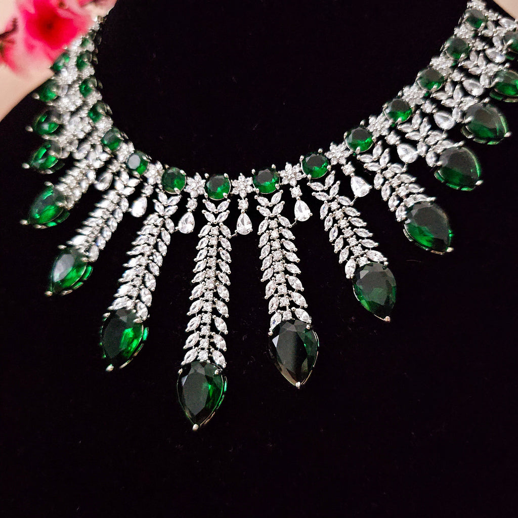 ADNEGR0132 - Silver Plated Faux American Diamond Necklace Set