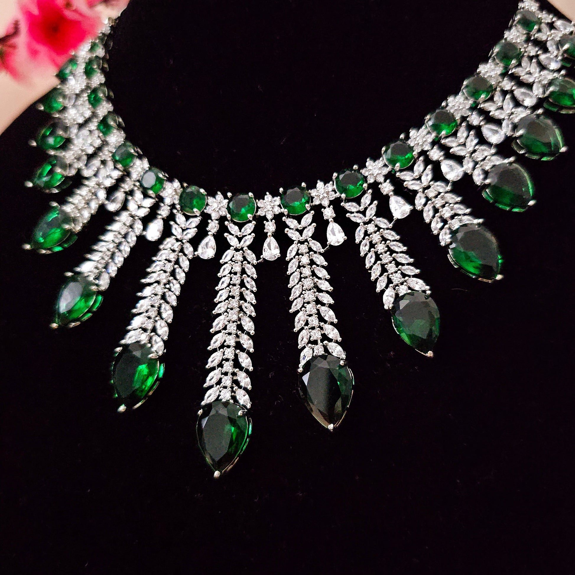 ADNEGR0132 - Silver Plated Faux American Diamond Necklace Set