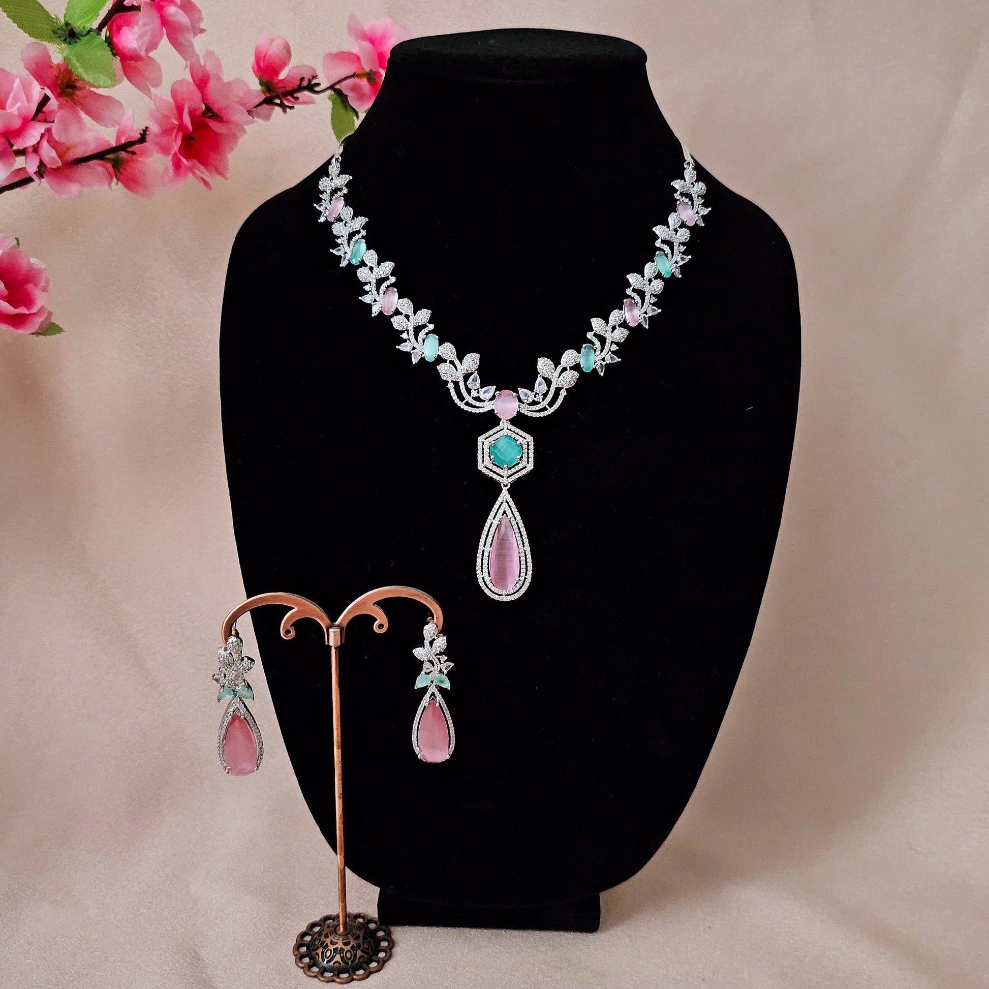 ADNEMP0019 - Silver Plated Faux American Diamond Pendant Set